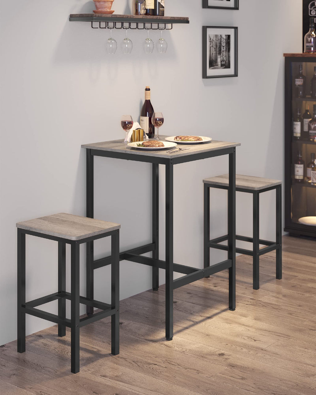 VASAGLE Bar Table, Kitchen Dining Table, High Top Pub Table, Bar Height Cocktail Table for Living Room Party, Sturdy Metal, 15.7 x 39.4 x 35.4 Inches for Narrow Spaces, Ebony Black and Ink Black