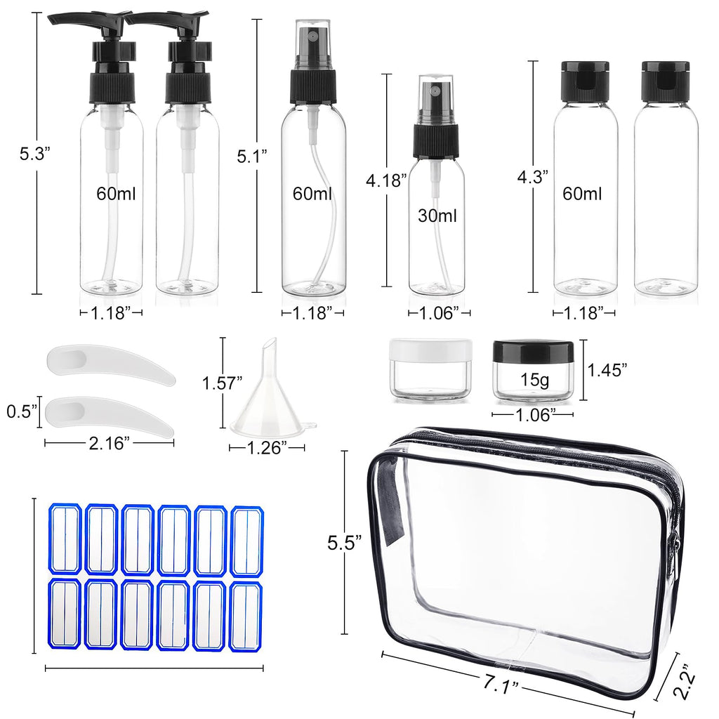 Cosywell Travel Size Bottles for Toiletries 13 Pack 2oz TSA Approved Toiletry Bottles Leak Proof Travel Kit for Women Men TSA Clear Toiletry Bag Shampoo Lotion Skincare Cosmetic Container