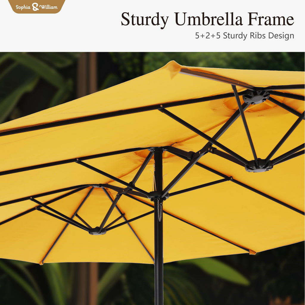 Sophia & William 15 ft Extra Large Patio Umbrella with Base Included, Rectangular Outdoor Umbrella Heavy Duty, Market Umbrella Double-sided Fade Resistant for Pool Garden Backyard, Beige