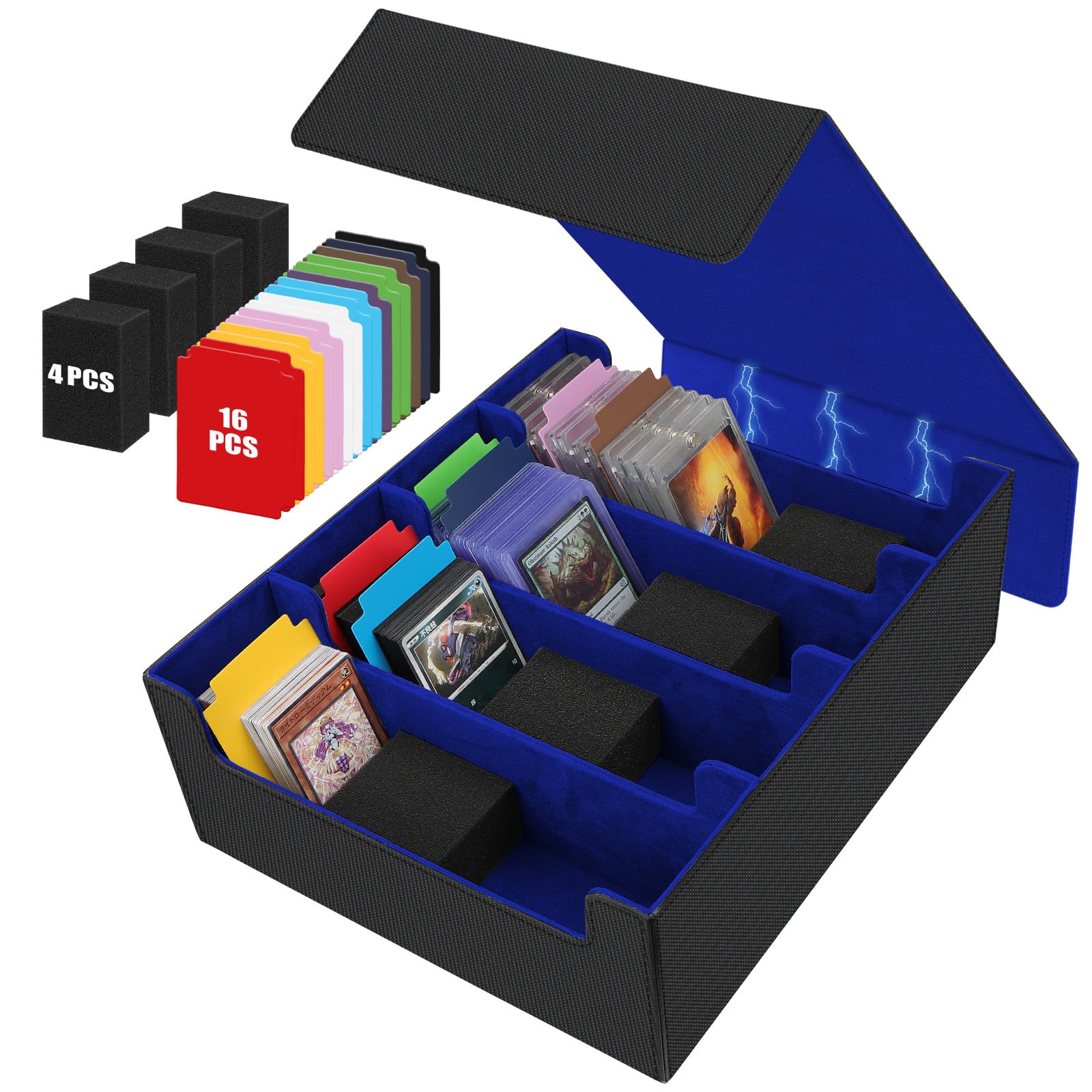 AOBOPLE Trading Card Storage Box,3200+ Card Box Storage with 24 Dividers and 4 Foam Supporters PU Leather Magnetic Cards Deck Case for MTG TCG Magic and Sport Cards,Great Gift for Card Collectors