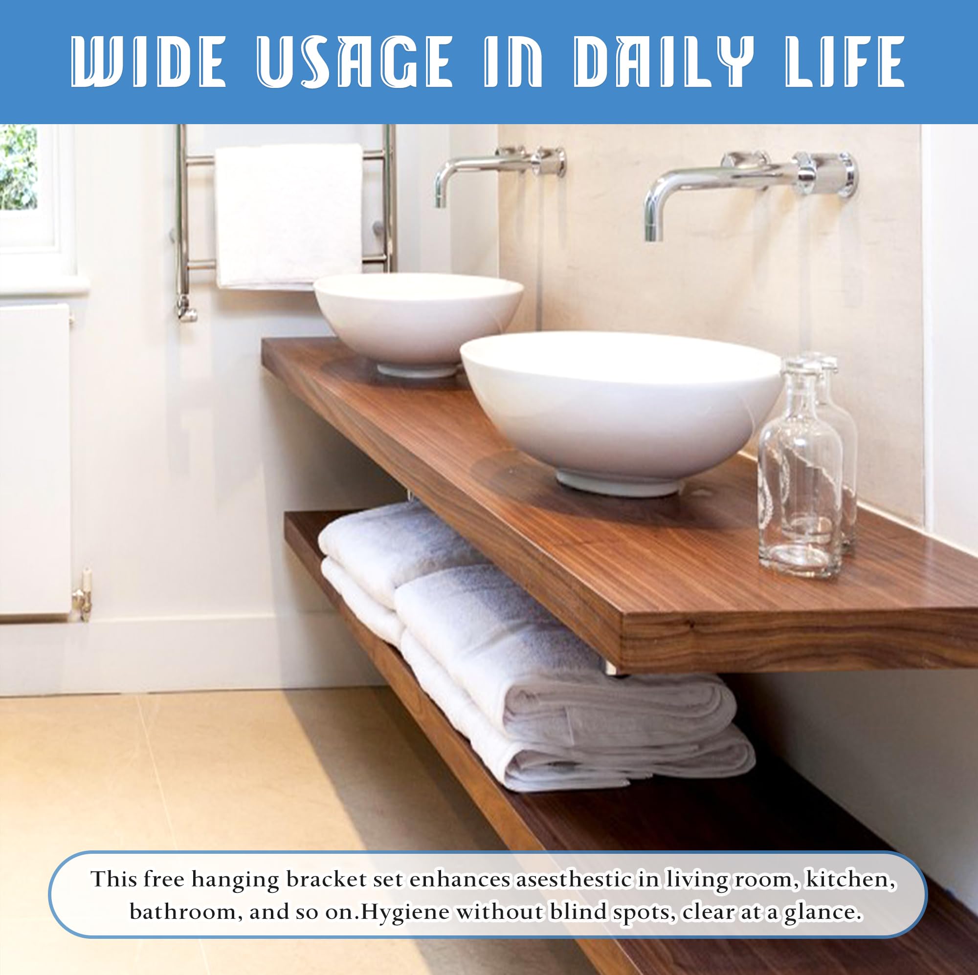 Floating Shelf Bracket 3/8" Thick Heavy Duty Shelf Brackets 2 Pack Free Hanging Countertop Support Bracket 8" Lx2.5 W Floating Wall Brackets for Cabinets, Granite, Dishwasher, Bench Seats Vanities