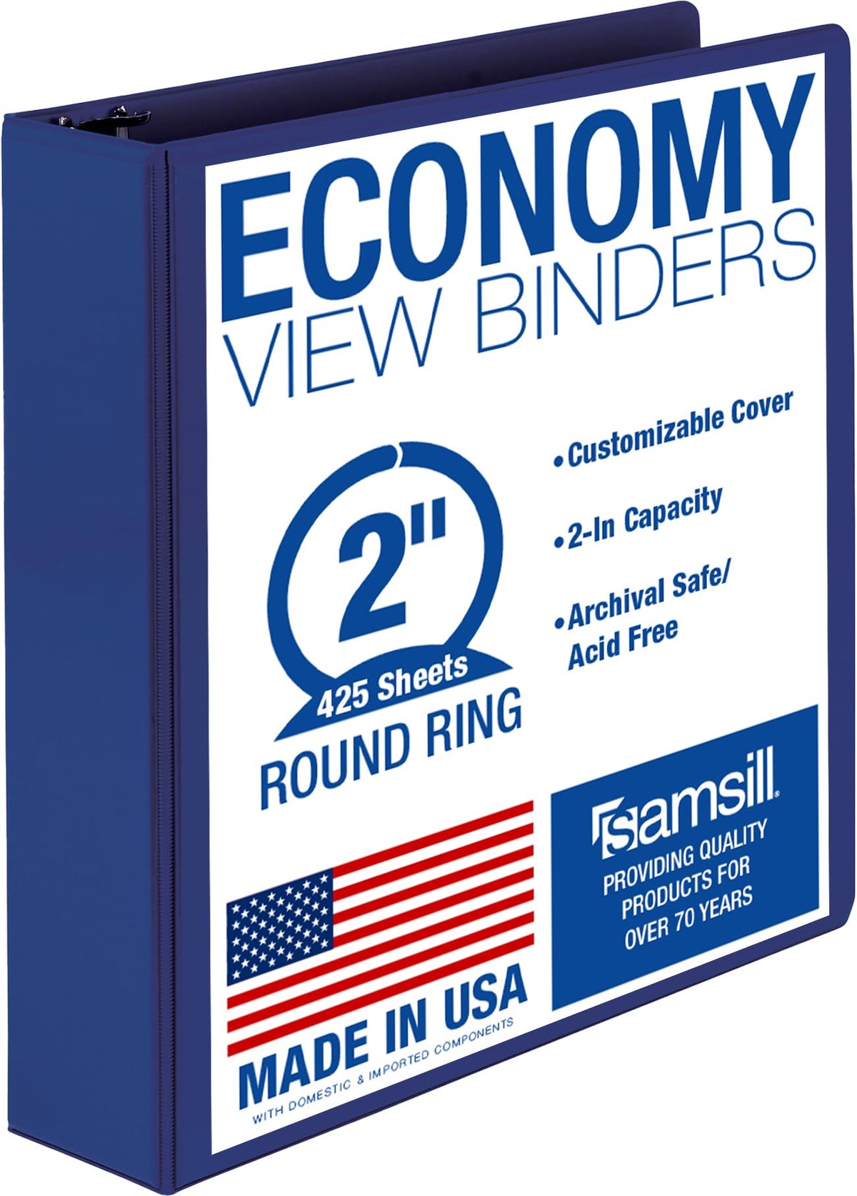 Samsill 1 Inch 3 Ring Binders, Economy Round Ring, Clear View Cover, 200 Sheet Capacity - for School, Home, Office - Blue, 4 Pack
