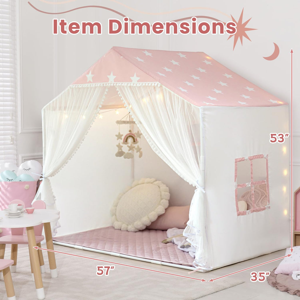 Kids Play Tent with Mat, Large Playhouse Play Tent Indoor for Girls Boys | Kids Play Playhouse Tent Ages 4-8 for Toddlers Children Boy Girl Play House Toy Birthday Gift, Washable, 57" x 35.5" x 53"