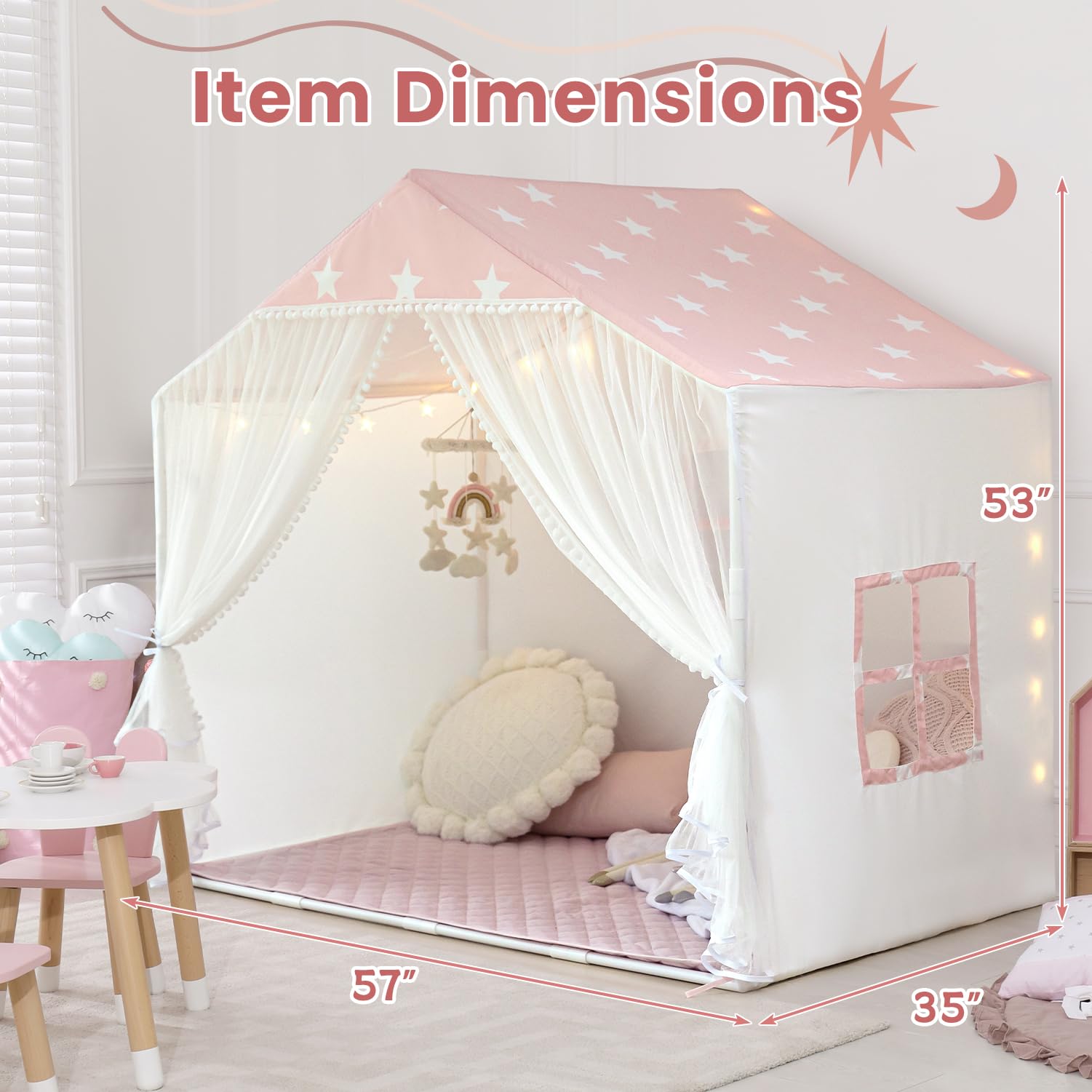 Kids Play Tent with Mat, Large Playhouse Play Tent Indoor for Girls Boys | Kids Play Playhouse Tent Ages 4-8 for Toddlers Children Boy Girl Play House Toy Birthday Gift, Washable, 57" x 35.5" x 53"