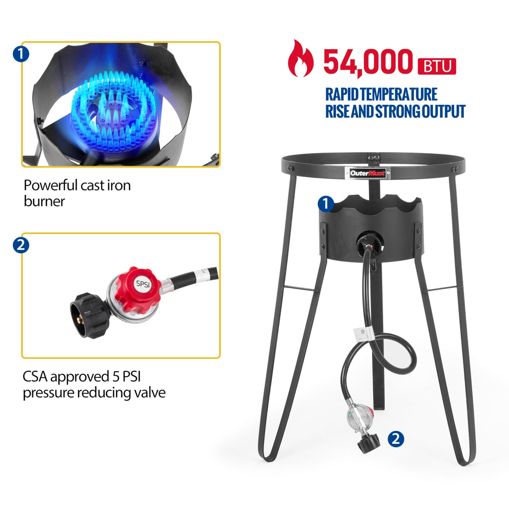OuterMust Outdoor Cooker Wok Station with Cover, Iron Wok, Electronic Ignition and Burner 54000 BTU for BBQ, Backyard