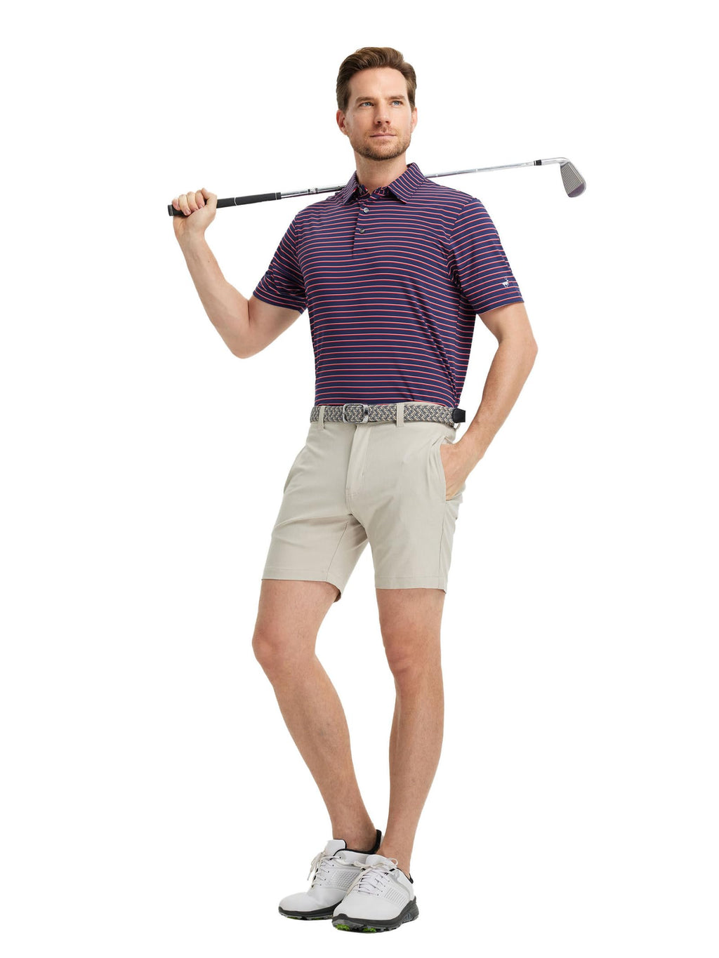 Rouen Mens Polo Shirts Short Sleeve Dry Fit Performance Moisture Wicking Causal Striped Polo Collared Golf Shirts for Men