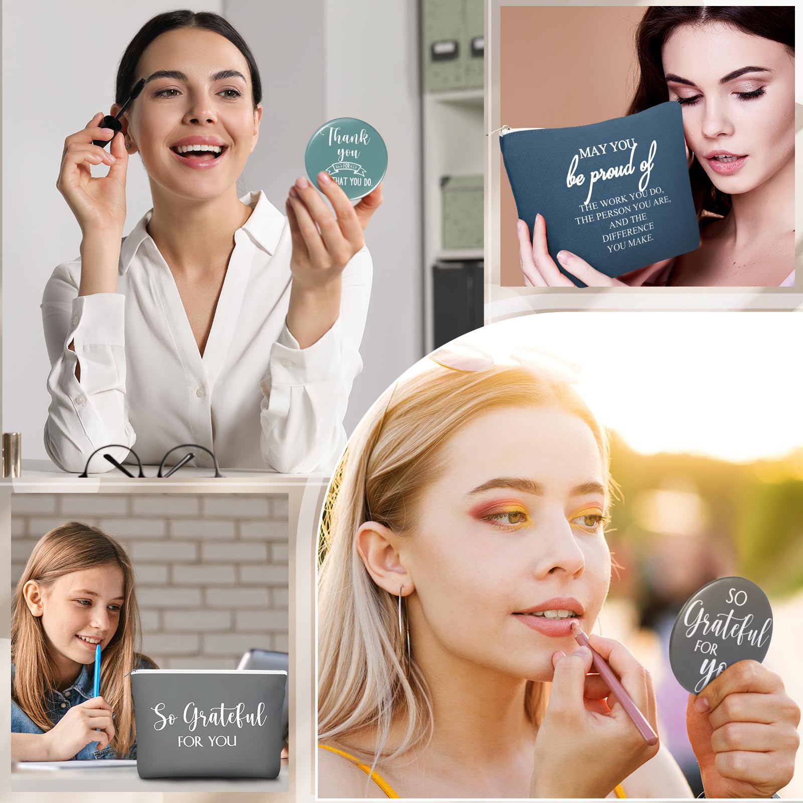 Vercraft 20 Pcs Employee Appreciation Gift for Women Inspirational Canvas Makeup Bag Portable Compact Mirror Bulk Cosmetic Bag Thank You Party Favor for Women Coworker Nurse (Bohemian,Boho)