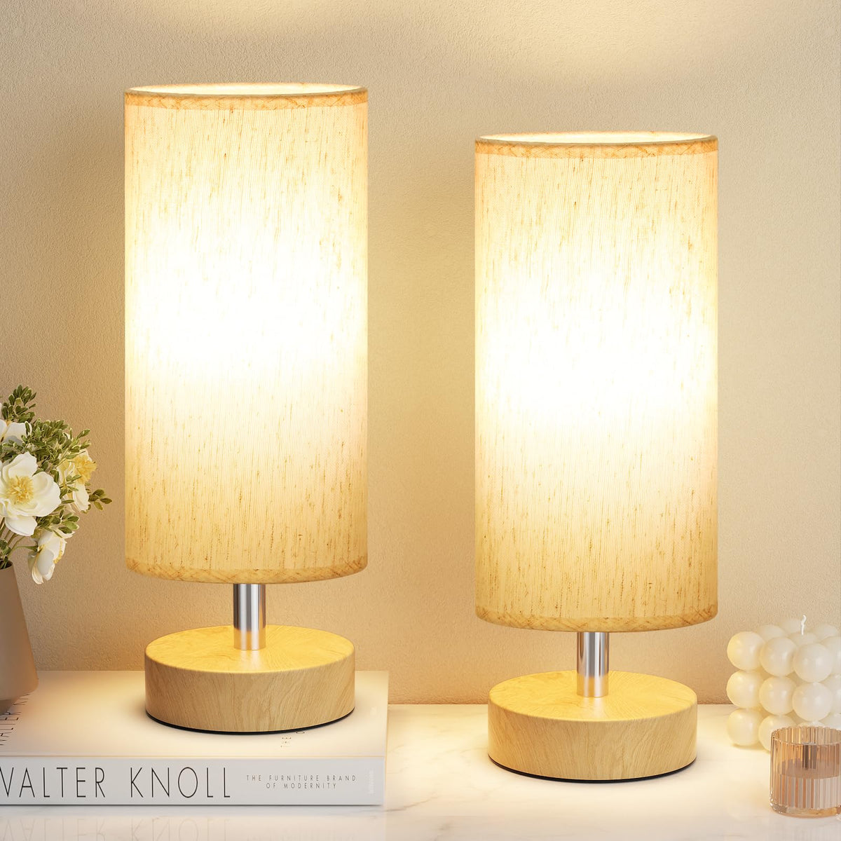 PartageiZ Small Table Lamp for Bedroom Set of 2 - Bedside Lamps for Night Stands, Minimalist Nightstand Light Lamp, Desk Lamps for Reading Room, Kids Room, Living Room, Office, Dorm