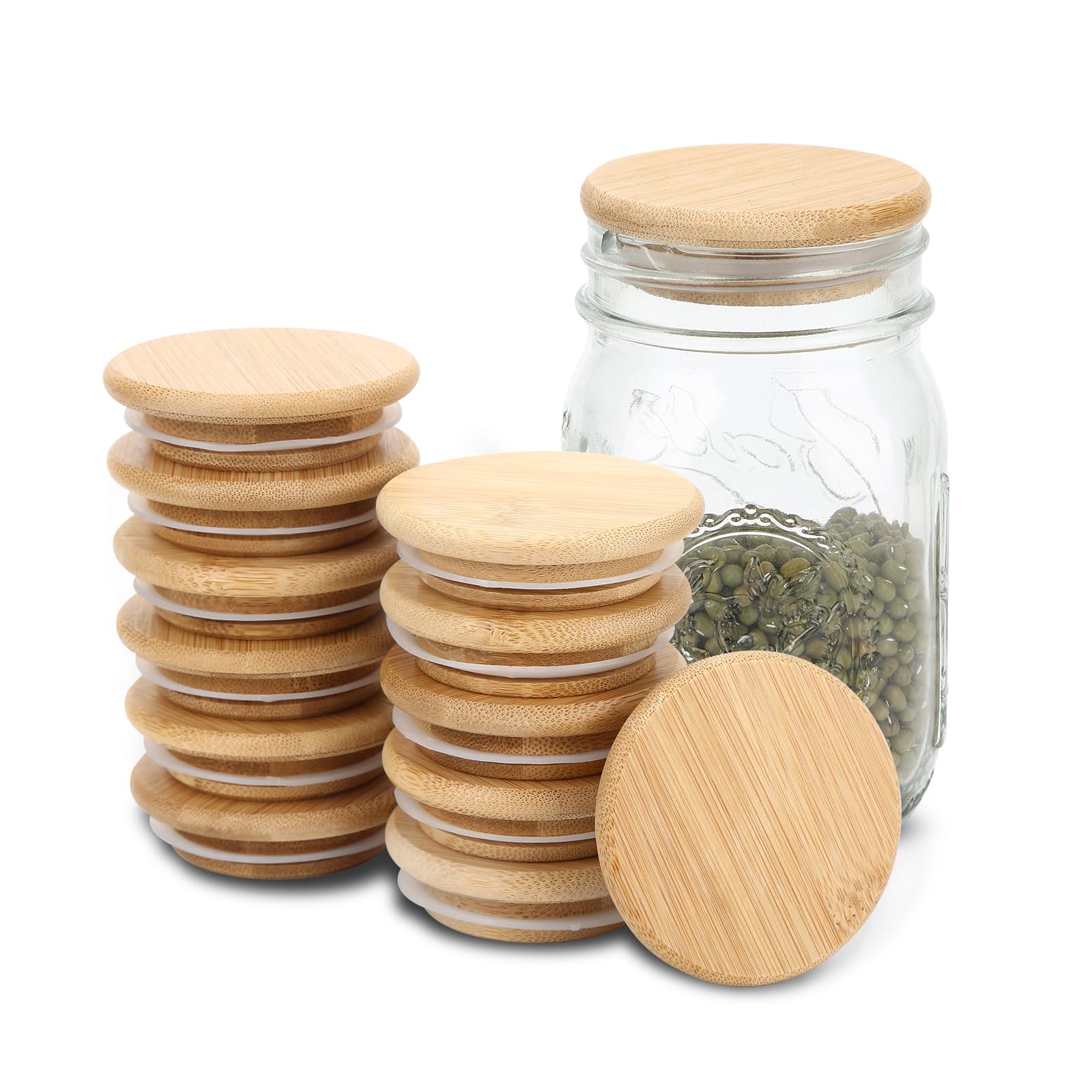6 Pack Wide Mouth Mason Jar Lids Reusable canning lids Acacia Wooden mason jar Lids with Airtight Silicone Seal, Brown (6PCS Wide Lids)