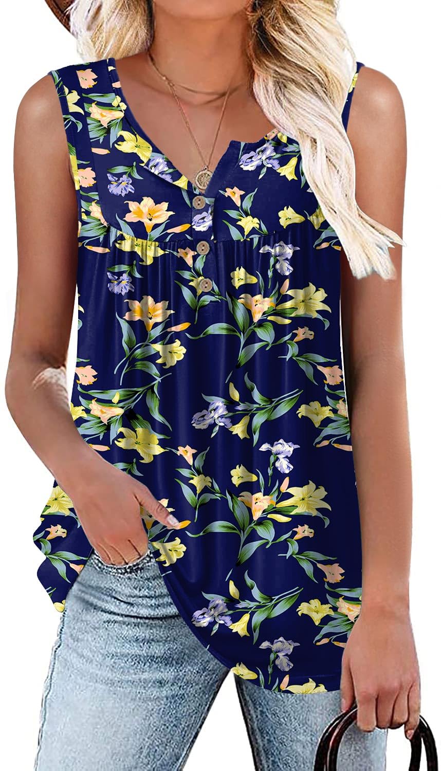 POPYOUNG 2026 Womens Summer Tank Tops Ladies Sleeveless Shirts Loose Fit Casual Blouse