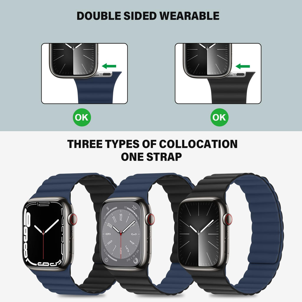 Bisikor Compatible with Apple Watch Band 49 46 45 44 42 41 40 38mm, Double Sided Wearable Silicone Magnetic Strap for iWatch Ultra SE Series 11 10 9 8 7 6 5 4 3 2 1 (38/40/41/42, Beige/Gray)