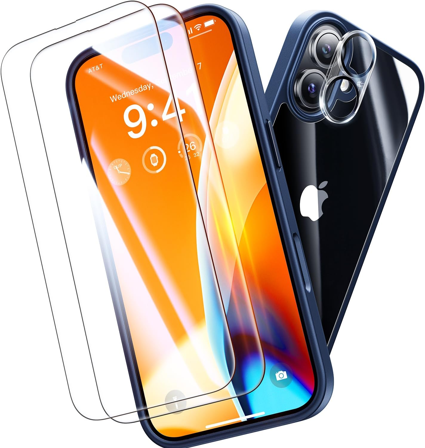 Opxyl Not Yellowing for iPhone 16 Case Clear, 360° Protection with 2X Screen Protector + 2X Camera Lens Protector, Military Grade Shockproof Phone Case Slim Cover for iPhone 16, Blue