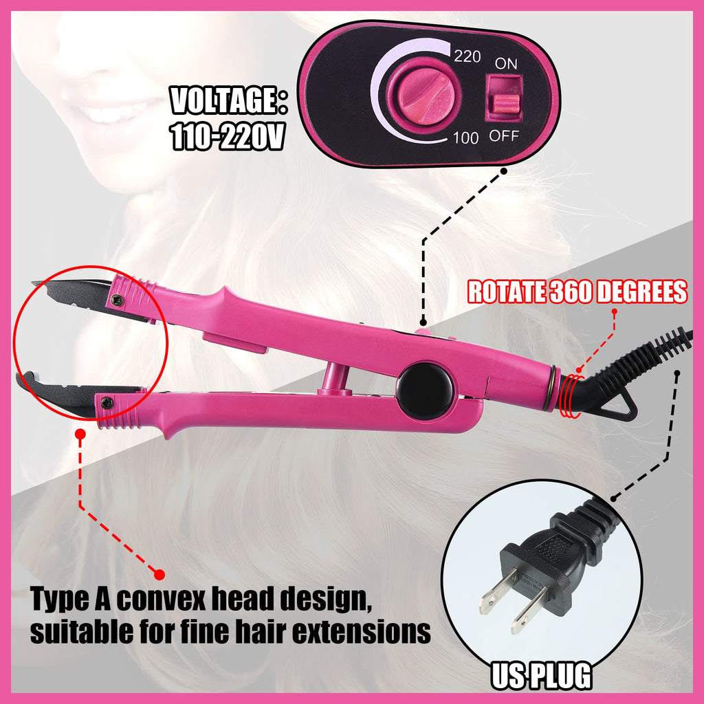Hair Extensions Iron Fusion Keratin Hair Extensions Heat Tool Heat Connector Wand with Fusion Glue Protector Template Hair Clip Finger Protector 2 Bag Keratin Glue Granule Bead(Black)