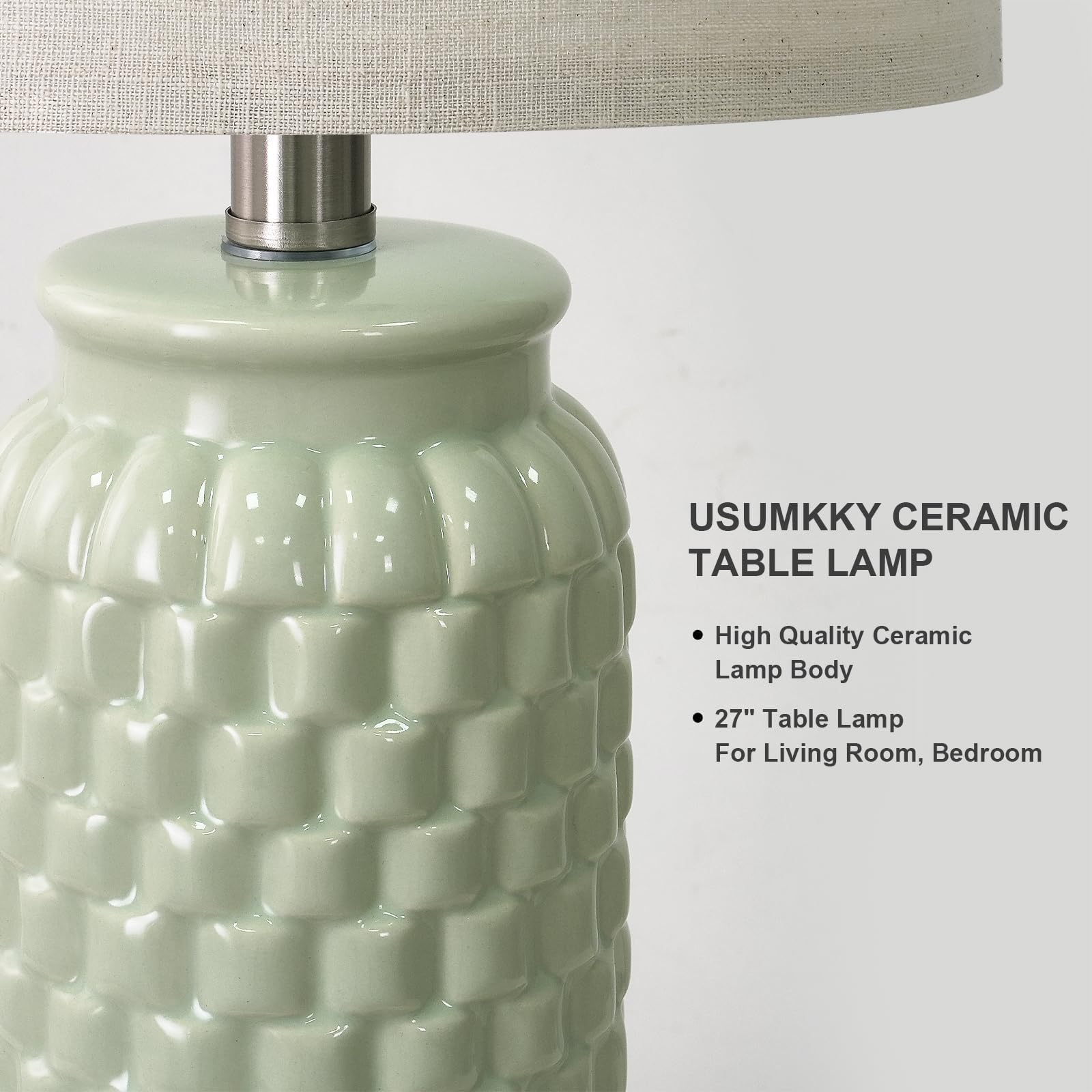USumkky 20.5" Gold Modern Ceramic Bedside Lamp Set of 2 for Bedroom Decor Farmhouse Table Lamp for Living Room Office Dorm