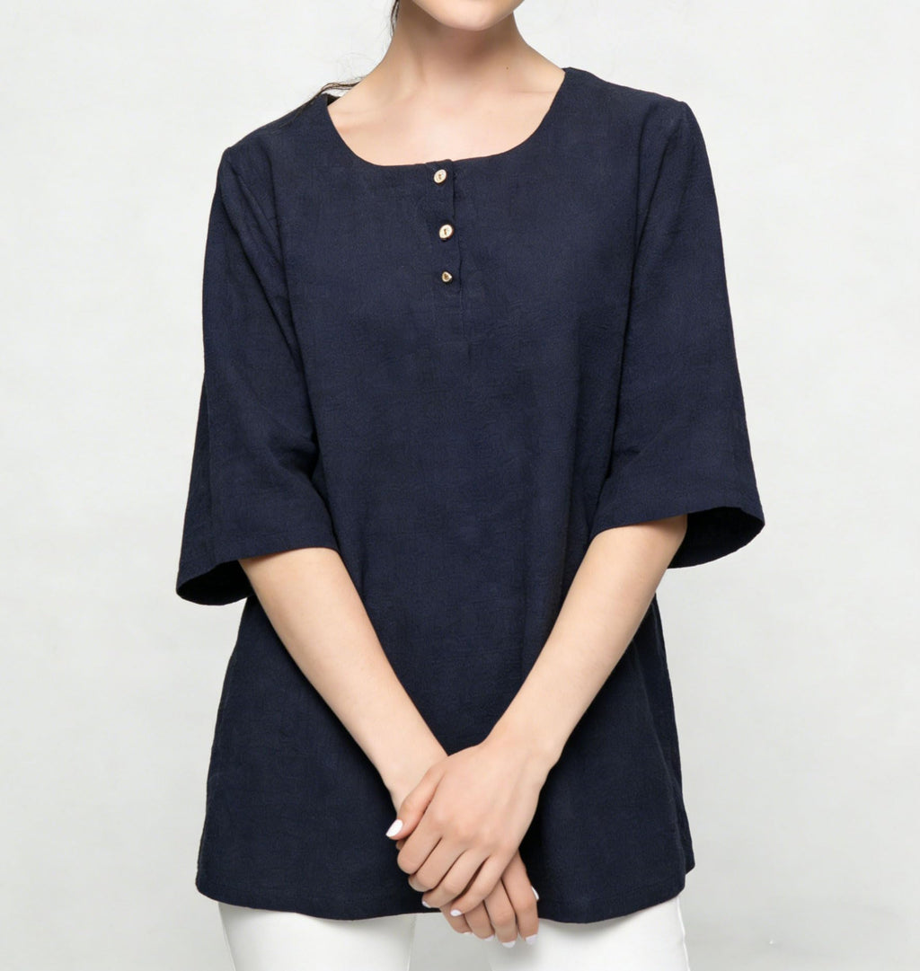 Minibee Women's 3/4 Sleeve Cotton Linen Jacquard Blouses Top T-Shirt
