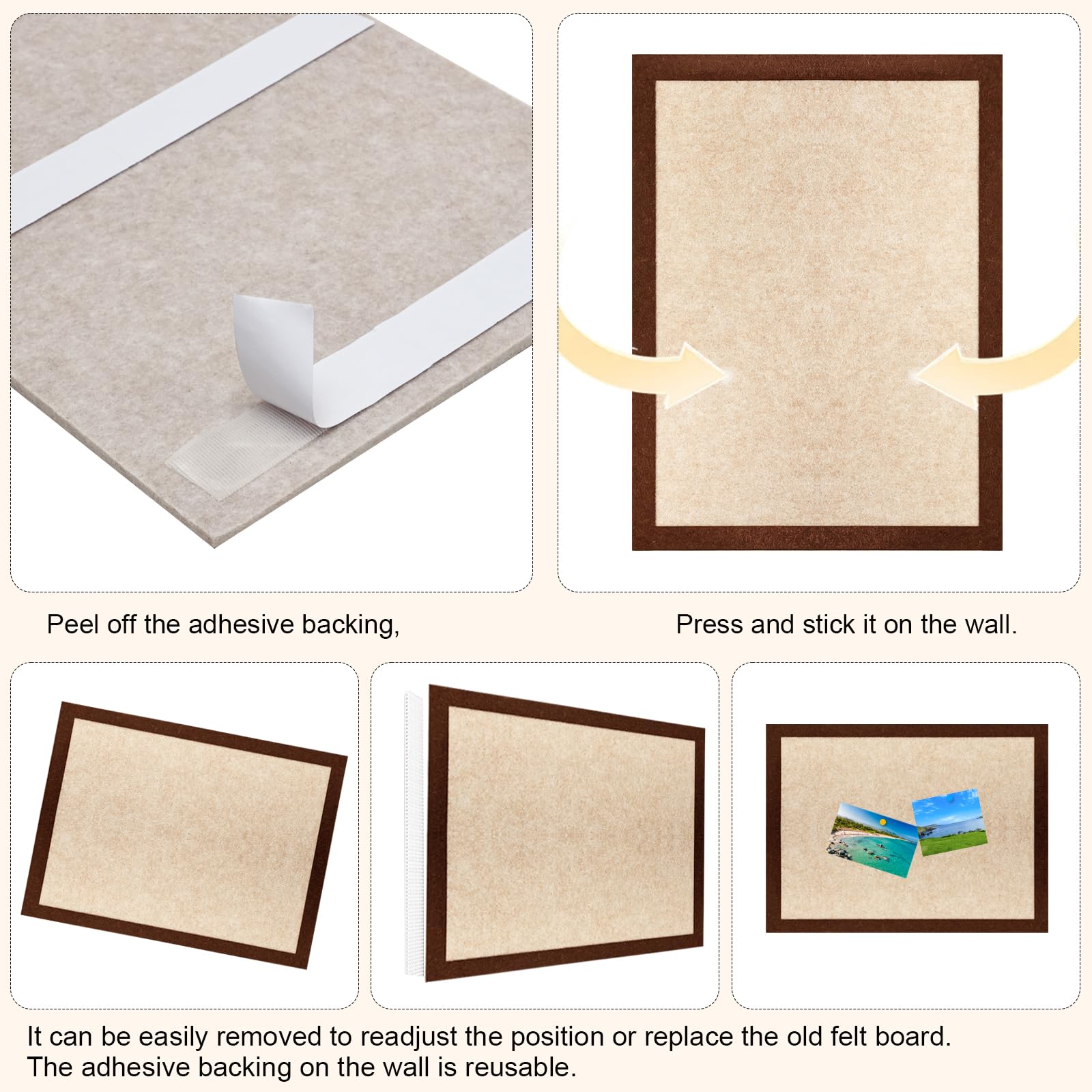 Felt Bulletin Board, 15.7''X 11.8'' corkboard Pin Board for Bedrooms Offices Home Wall Decoration, Self Adhesive Cork Board with 35 Push Pins for Paste Notes, Photos, Schedules (2 Pack)