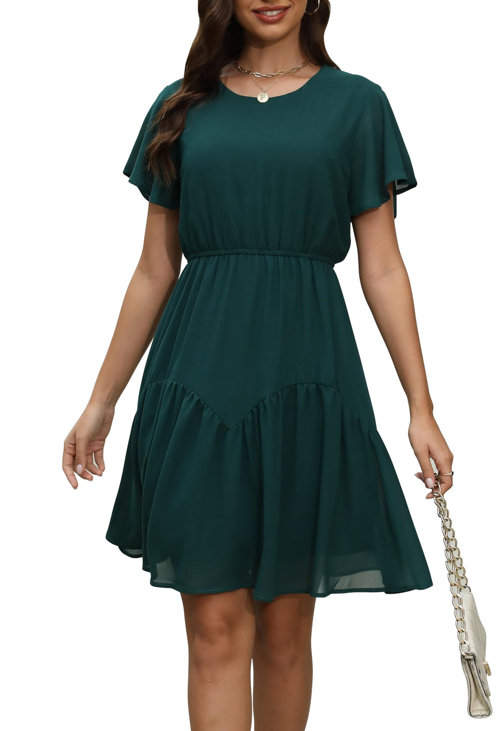 Manydress Women's Chiffon Floral Dresses Casual Summer Boho Flutter Sleeve Flowy Skater Western Dress MY112