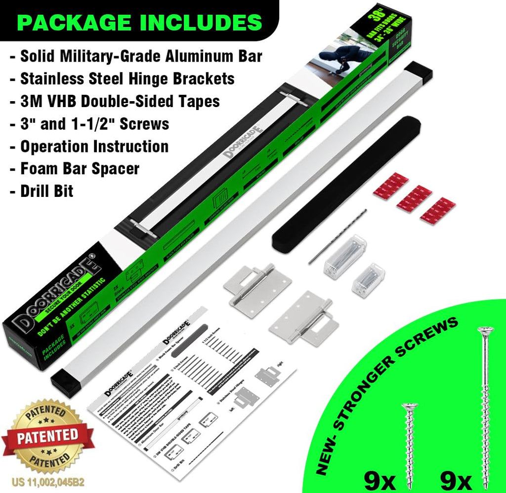 Door Security Bar-by Doorricade-Secure The Entire Width of Your Inward Opening Front Door-Safe Room. Fits Doors up to 32" Wide-Black Edition.