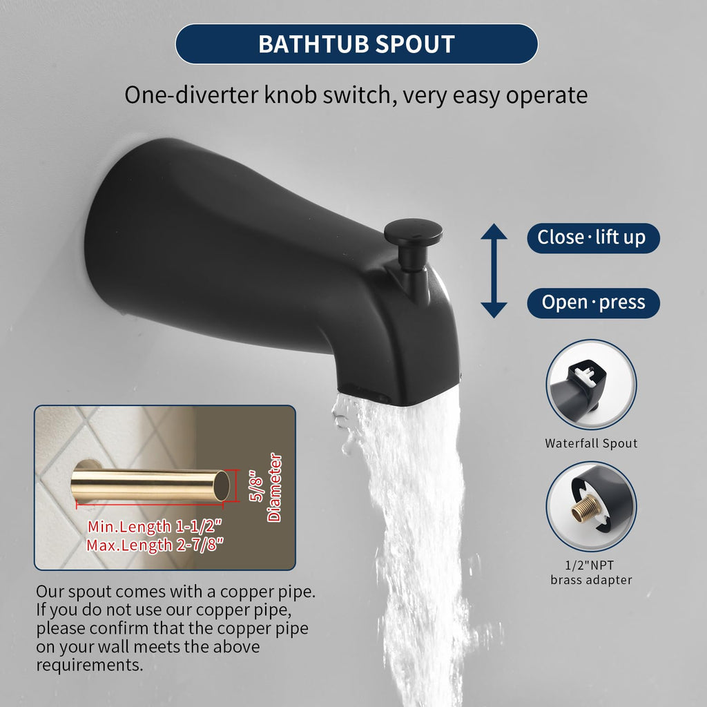 Shower Tub Kit Tub Shower Faucet Combo Set Bathtub Faucet Set Shower System with Tub Spout Shower Valve and Trim Kit Shower Fixtures Brushed Gold