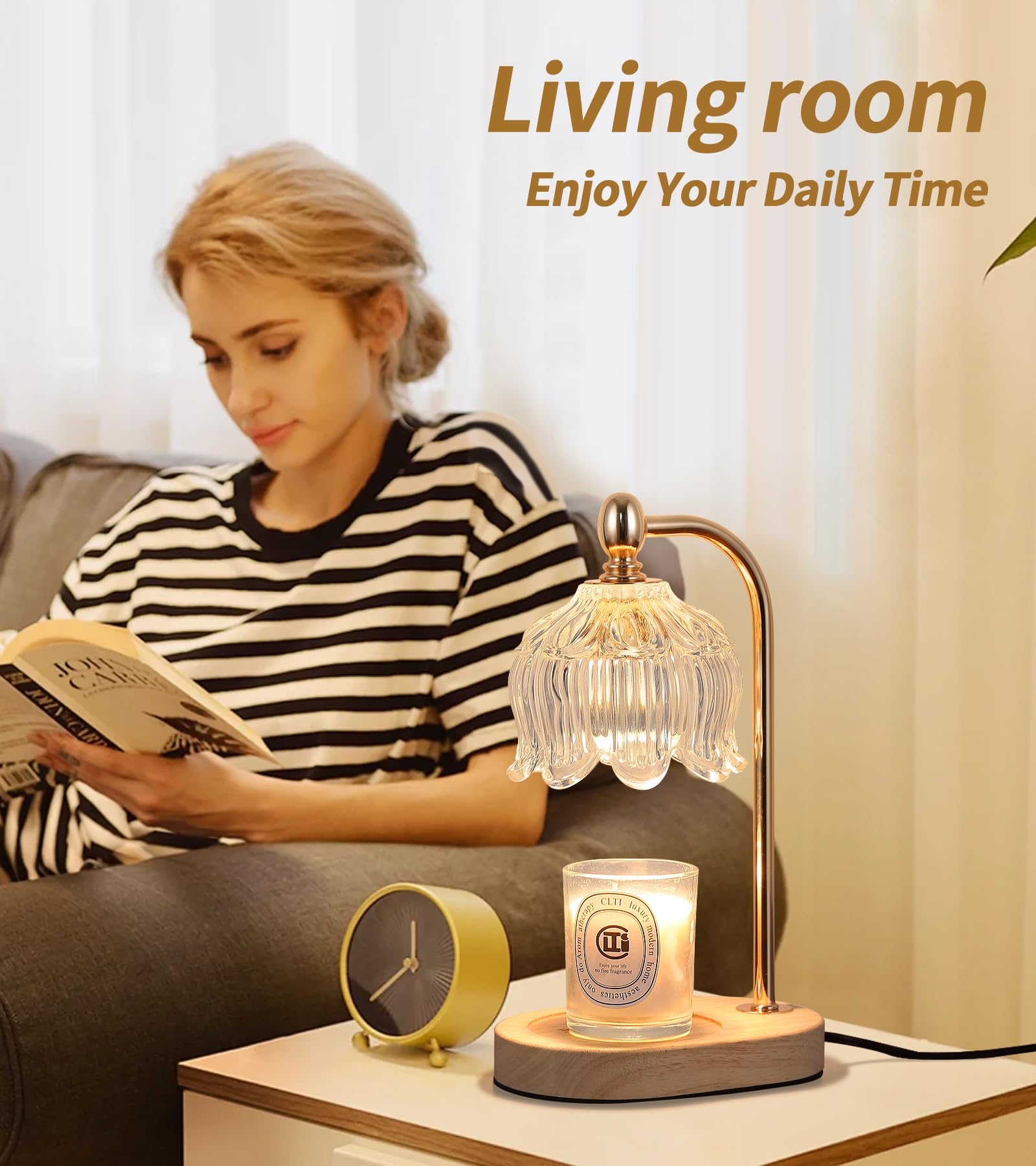 MEIXISUE Candle Warmer Lamp with Timer and Dimmer,Electric Amber Light Gifts for Women Melt Wax Warmer Lamp with 2 Bulbs for Candle Jars House Warming New Home Decor