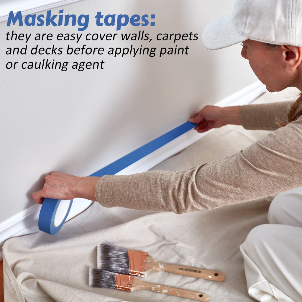 Fainne 12 Rolls Blue Painters Tape Bulk Multi Pack Safe Paint Paper Masking Tape for Wall Painting Decoration Supplies (Blue,1 Inch X 55 Yards)