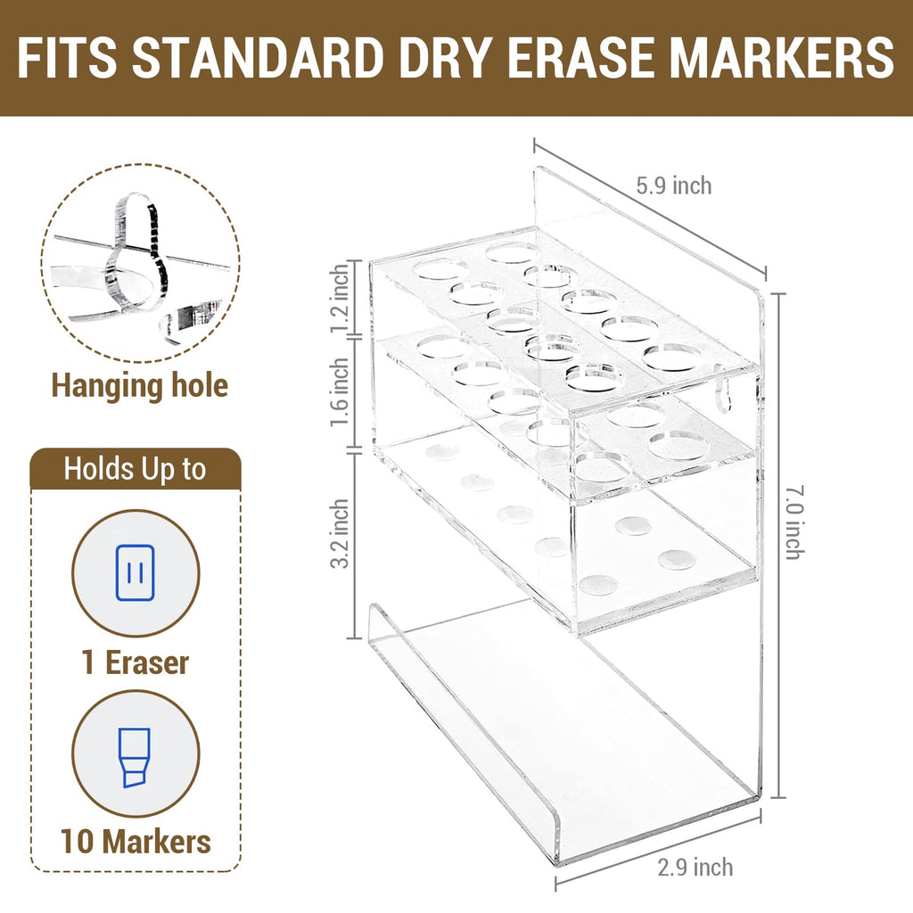MyGift Dry Erase Marker Holder 10 Slots Whiteboard Marker Holder for Wall Dry Erase Eraser Holder Wall Mount Black