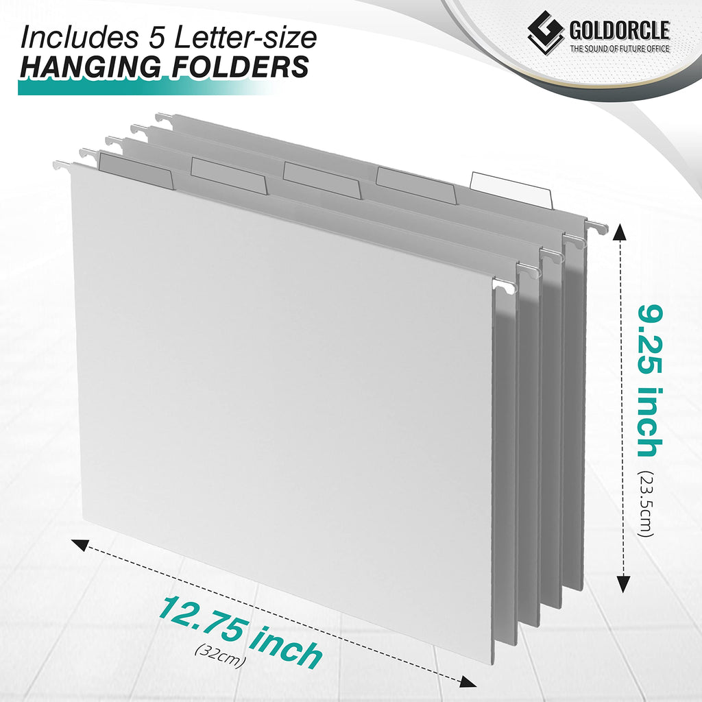 Hanging File Organizer, Letter-Size File Holder Filing Box with 5 Hanging Folders, Metal Mesh Desk File Folder Storage(No Assembly Required) (Blue, with 5 Grey Folders)