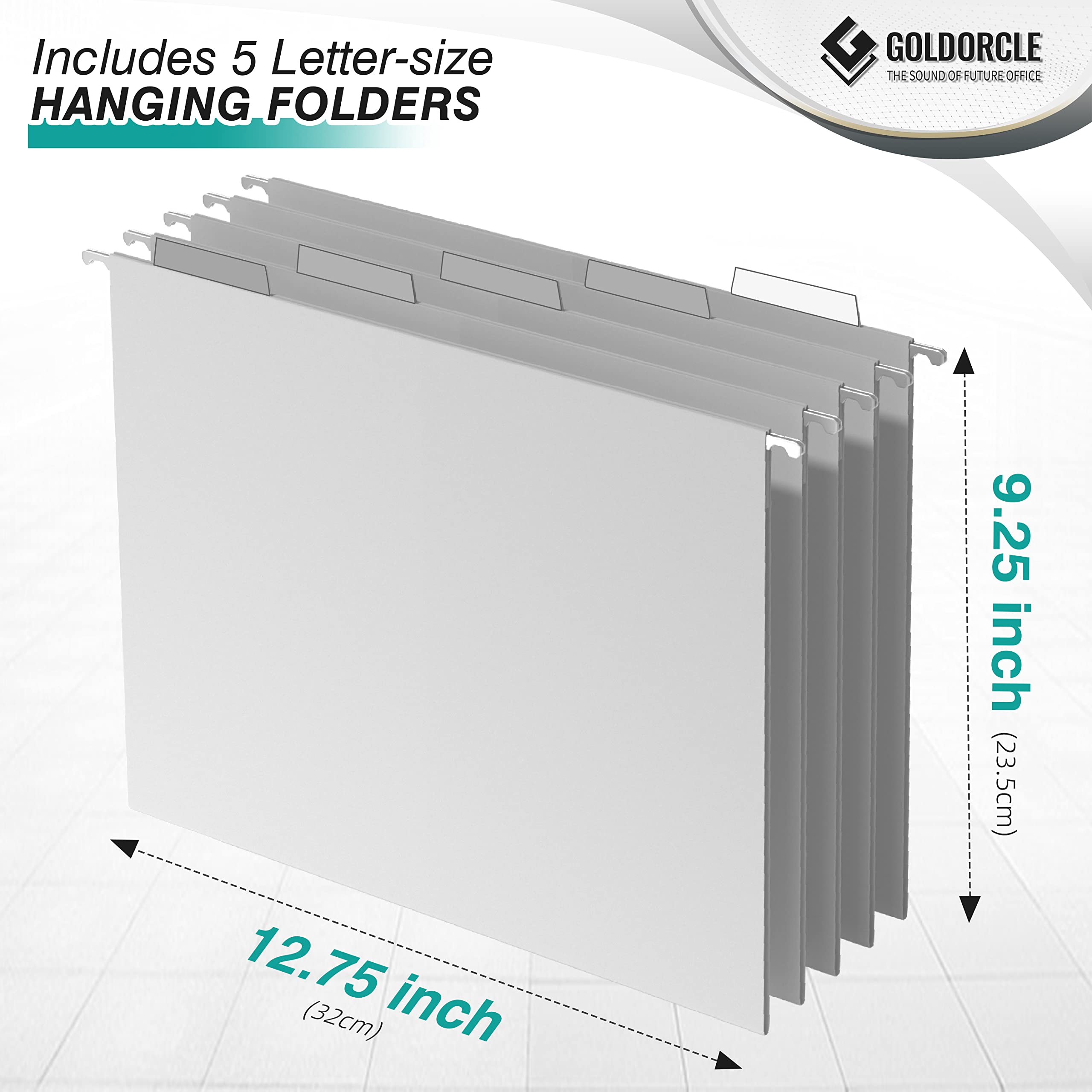 Hanging File Organizer, Letter-Size File Holder Filing Box with 5 Hanging Folders, Metal Mesh Desk File Folder Storage(No Assembly Required) (Blue, with 5 Grey Folders)