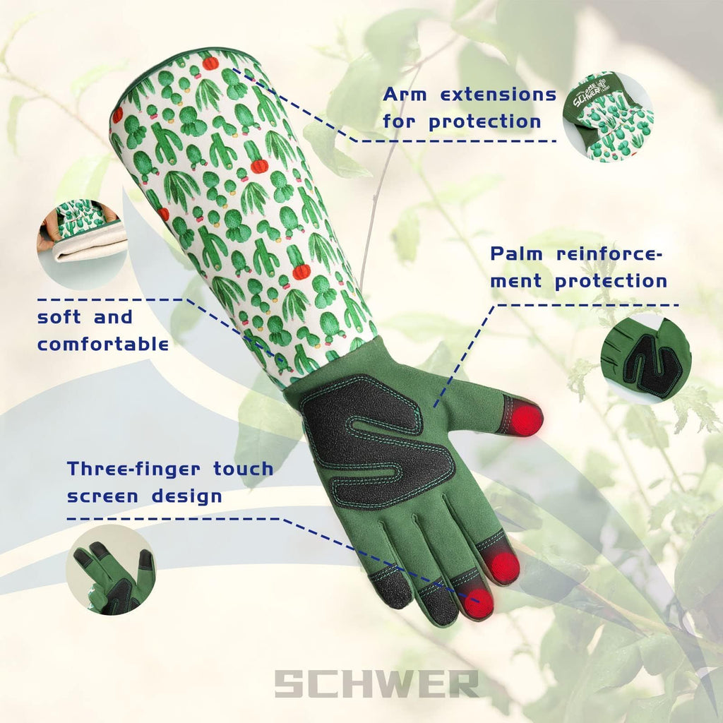 Schwer Gardening Gloves for Women, Rose Pruning Gloves with Reinforced Fingertips & Palm, Touchscreen, Breathable Long Garden Glove for Yard, Gardening Essentials & Supplies, Gifts for Gardener, S