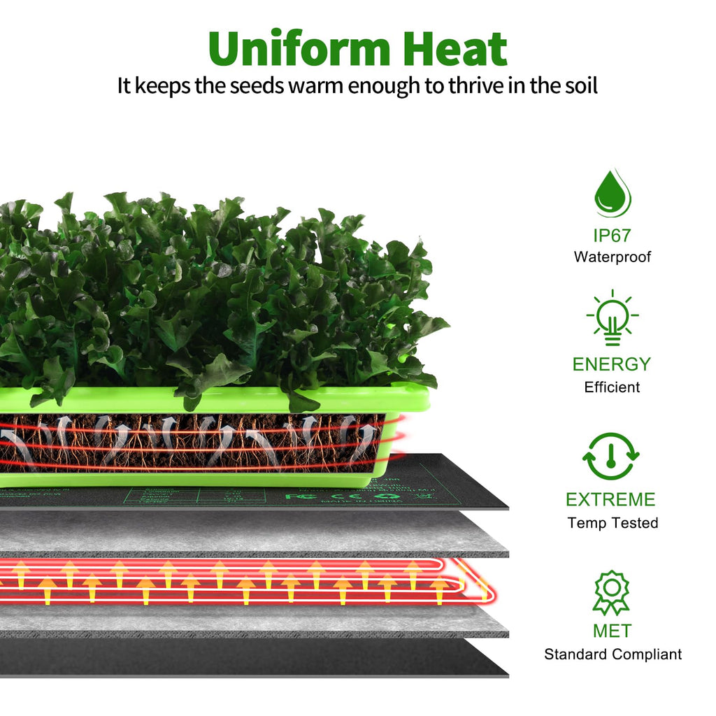 Seedling Heat Mat Hydroponic Plants Heating Pad, Seed Starting Greenhouse and Germination, Waterproof Durable Heating Pad for Indoor Home Gardening Seed Starter(10“x20.75”)