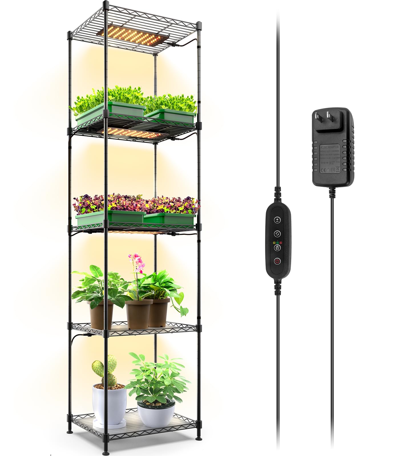 CX2 Plant Stand with Grow Lights for Indoor Plants, 6-Tier Metal Plant Shelf Display Rack with 2FT 150W Full Spectrum Plant Light, 3 Adjustable Spectrum, Timer, for Growing, 29.5x13.8x71IN