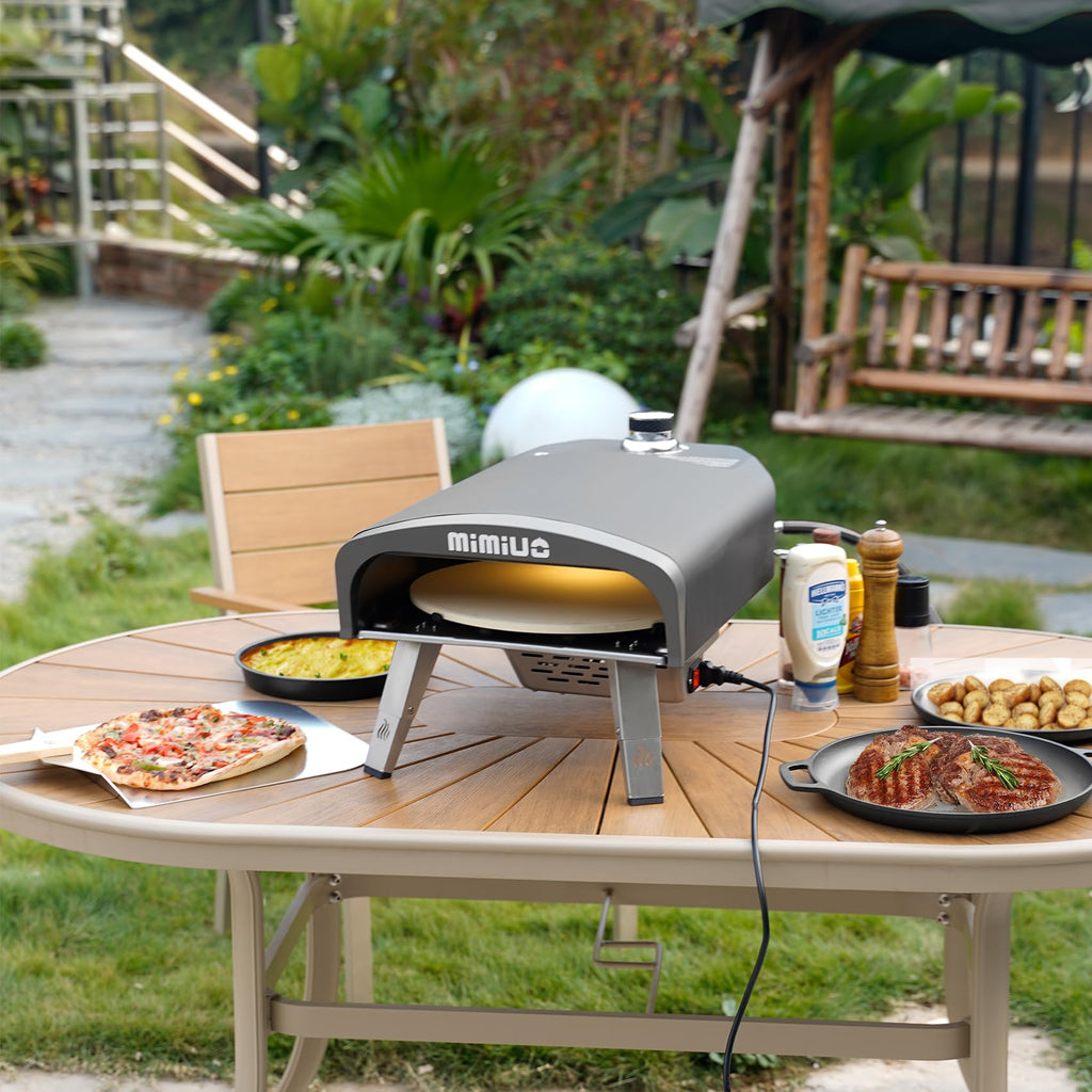 Mimiuo Gas Pizza Oven Outdoor - 33 lbs Heavy Duty Propane Pizza Stove for Outside, 60 Second Pizza - Includes 13" Square Stone Foldable Peel & Cover - Portable for Backyard Camping