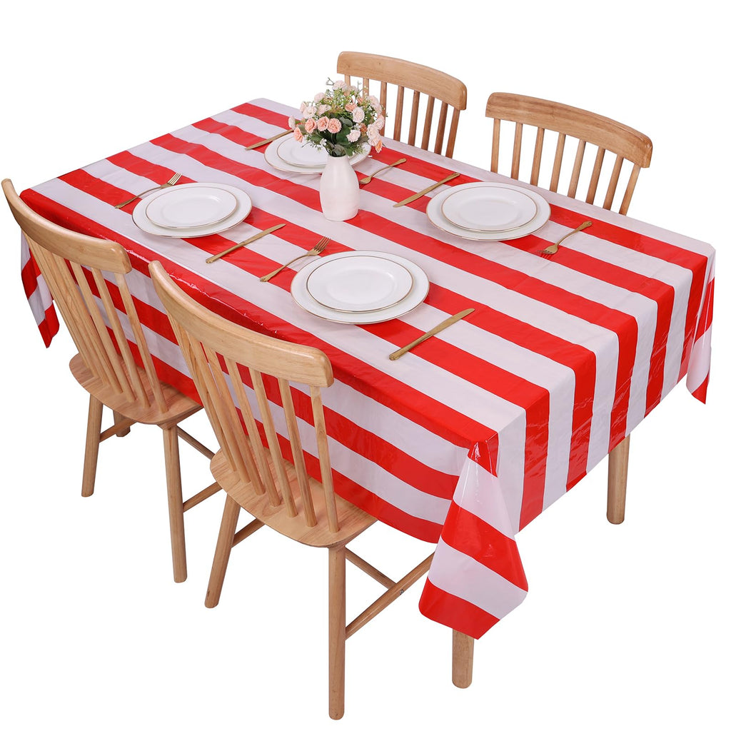 Kesfey 3 Packs Black and White Horizontal Striped Table Cloth 54 x 108 Inch Classic Black Stripe Tablecloths Disposable Plastic Stripe Table Covers Waterproof Picnic Tablecover for Halloween Party