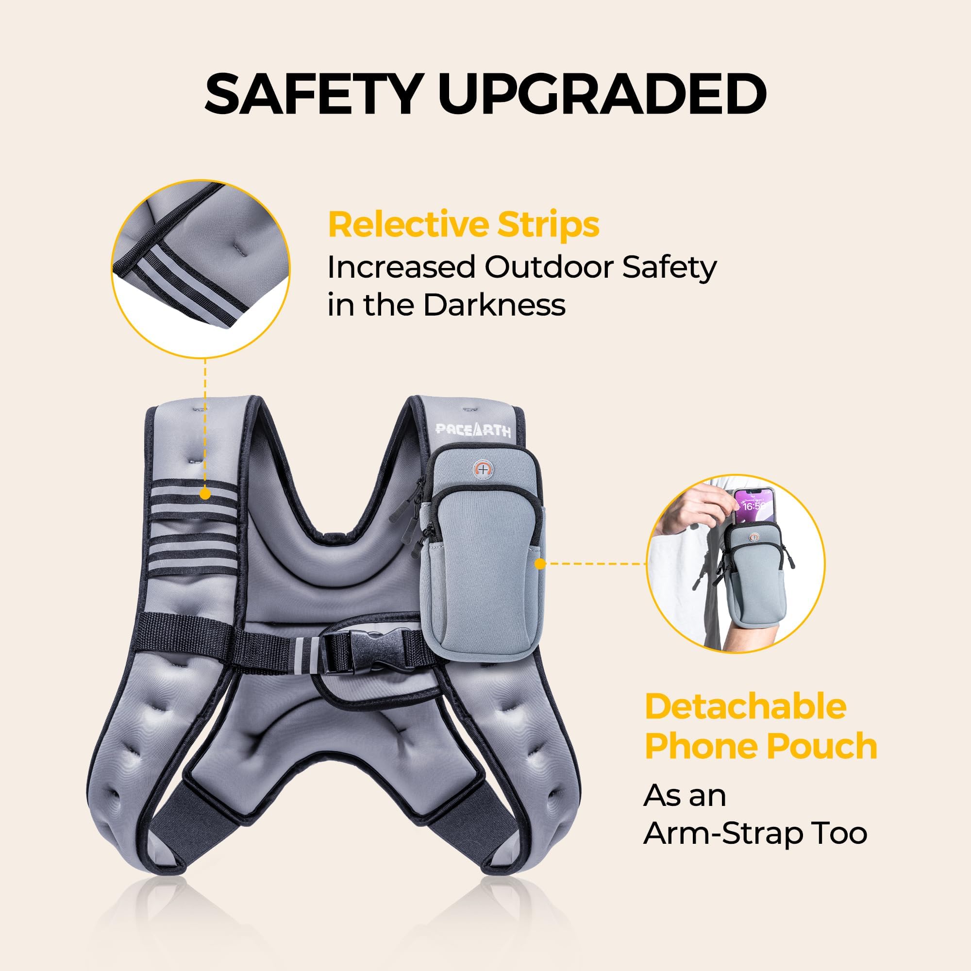 PACEARTH Weighted Vest,6lb/8lb/10lb/12lb/16lb/20lb/25lb/30lb Weight Vest with Reflective Stripe, Body Weight Vests for Women, Men, Weight Loss Workout, Strength Training, Running, Walking, Jogging