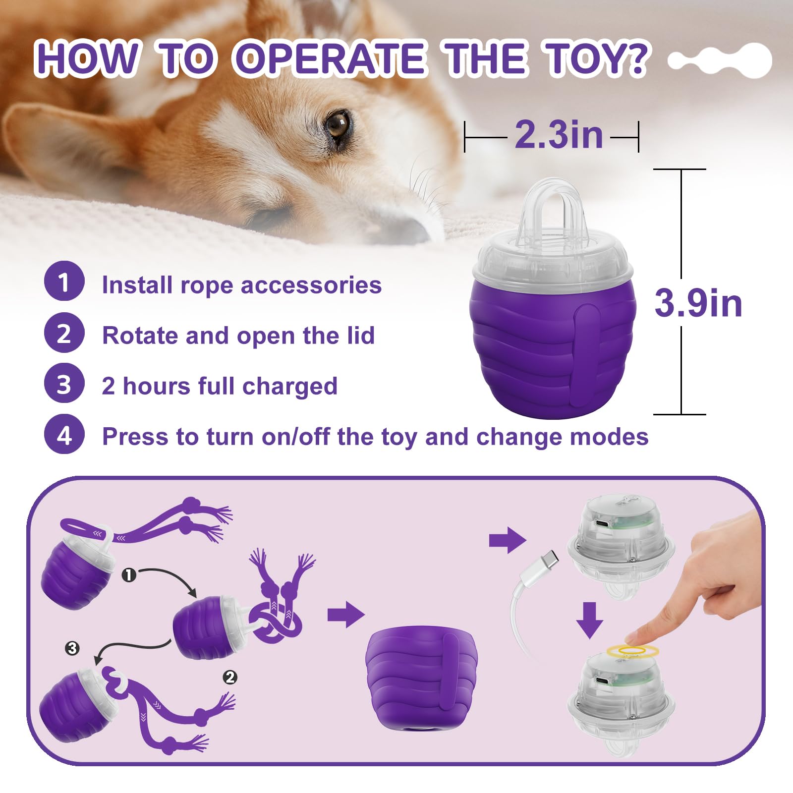 Interactive Dog Toy, [Newly Upgraded] Motion Activated Rolling Squeaky Ball for Medium/Large Dogs, Automatic Moving Dogs Ball for Boredom, USB Rechargeable(Cyan)
