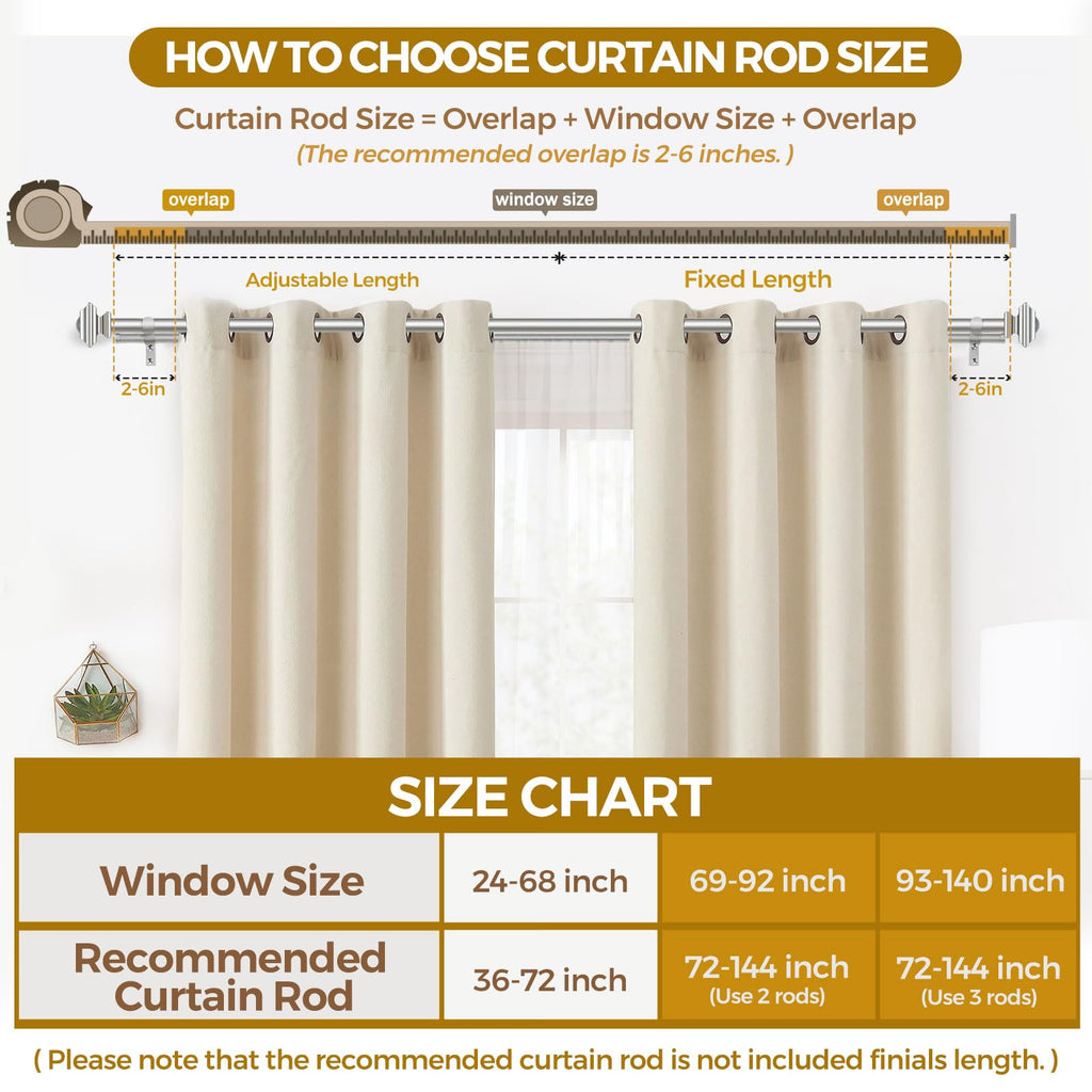 KAMANINA 1 Inch Double Curtain Rods 36 to 72 Inches (3-6 Feet) Telescoping Dark Silver Curtain Rod for Windows 24 to 68 Inches, Heavy Duty Drapery Rods with Square Finials
