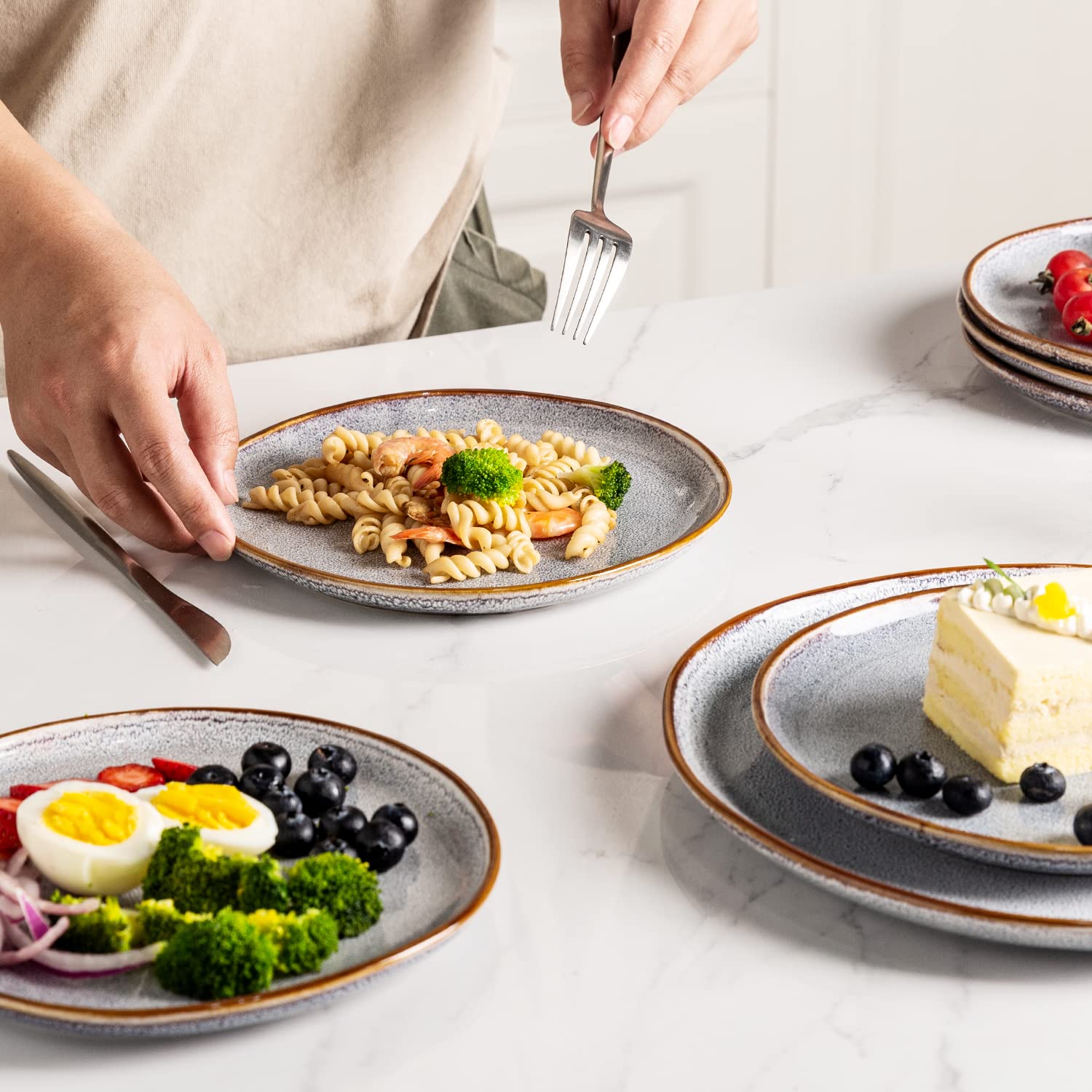 AmorArc 8.5" Ceramic Plates Set of 6 | Handmade Stoneware with Reactive Glaze for Dessert, Salad, Appetizer & Dinner | Microwave/Dishwasher Safe, Scratch Resistant