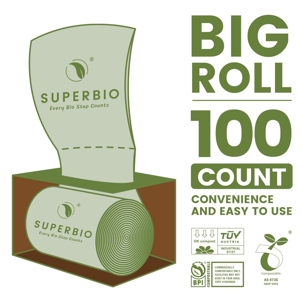 SUPERBIO 1.6 Gallon Handle Tie Compostable Food Scrap Bags, Small Compost Bags with Handles, 50 Count, 2 Pack, BPI & OK compost INDUSTRIAL