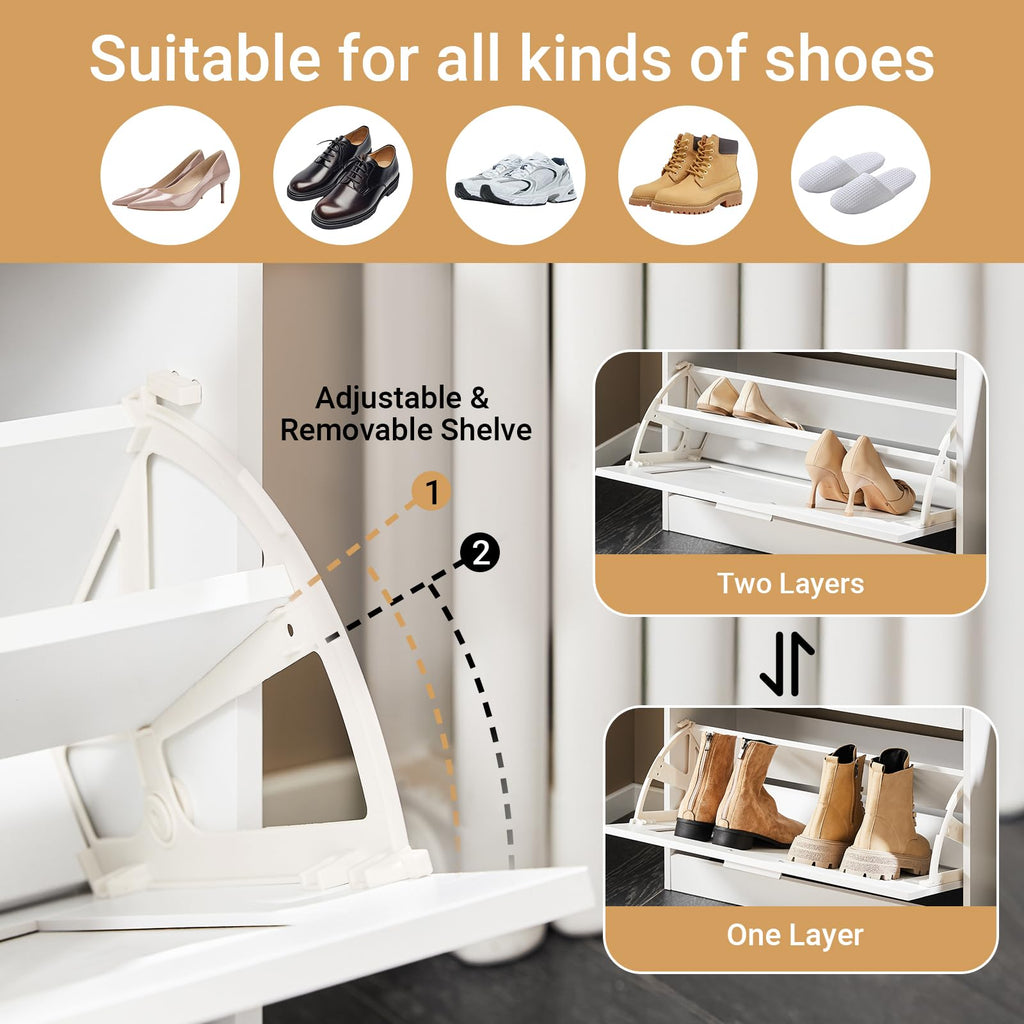 Haotian Shoe Cabinet Storage for Entryway, Narrow Shoe Cabinet with Two Flip Drawers to Save Space, Shoe Rack Cabinet for Front Door Entrance Hallway (Black)