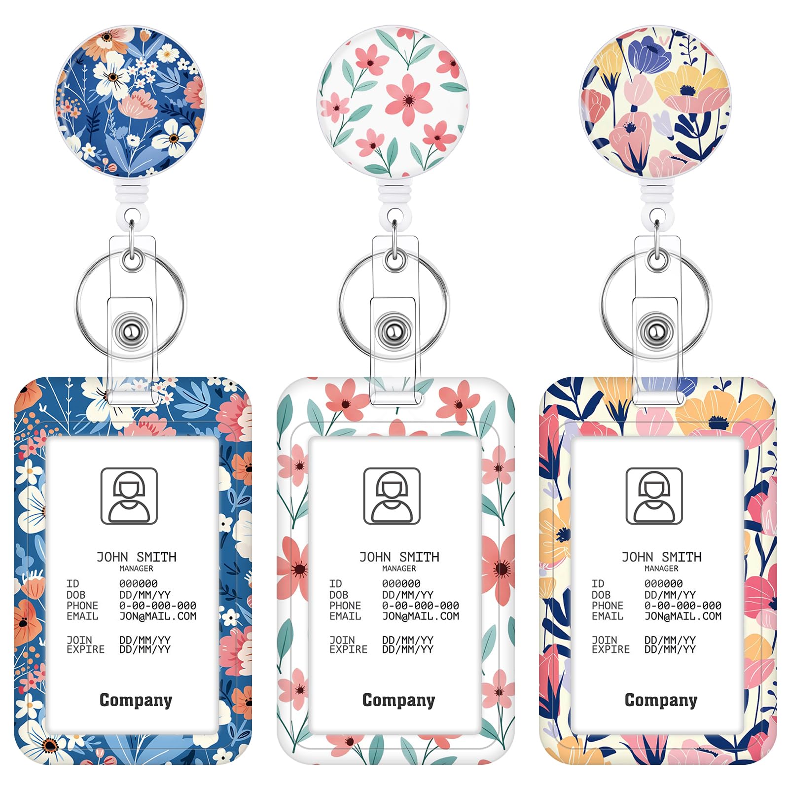 3 Set Badge Holder Retractable Reel Bloom ID Badge Holders with Clip Cute Name Badge Holders for Teacher Nurse Doctor Student Office Workers