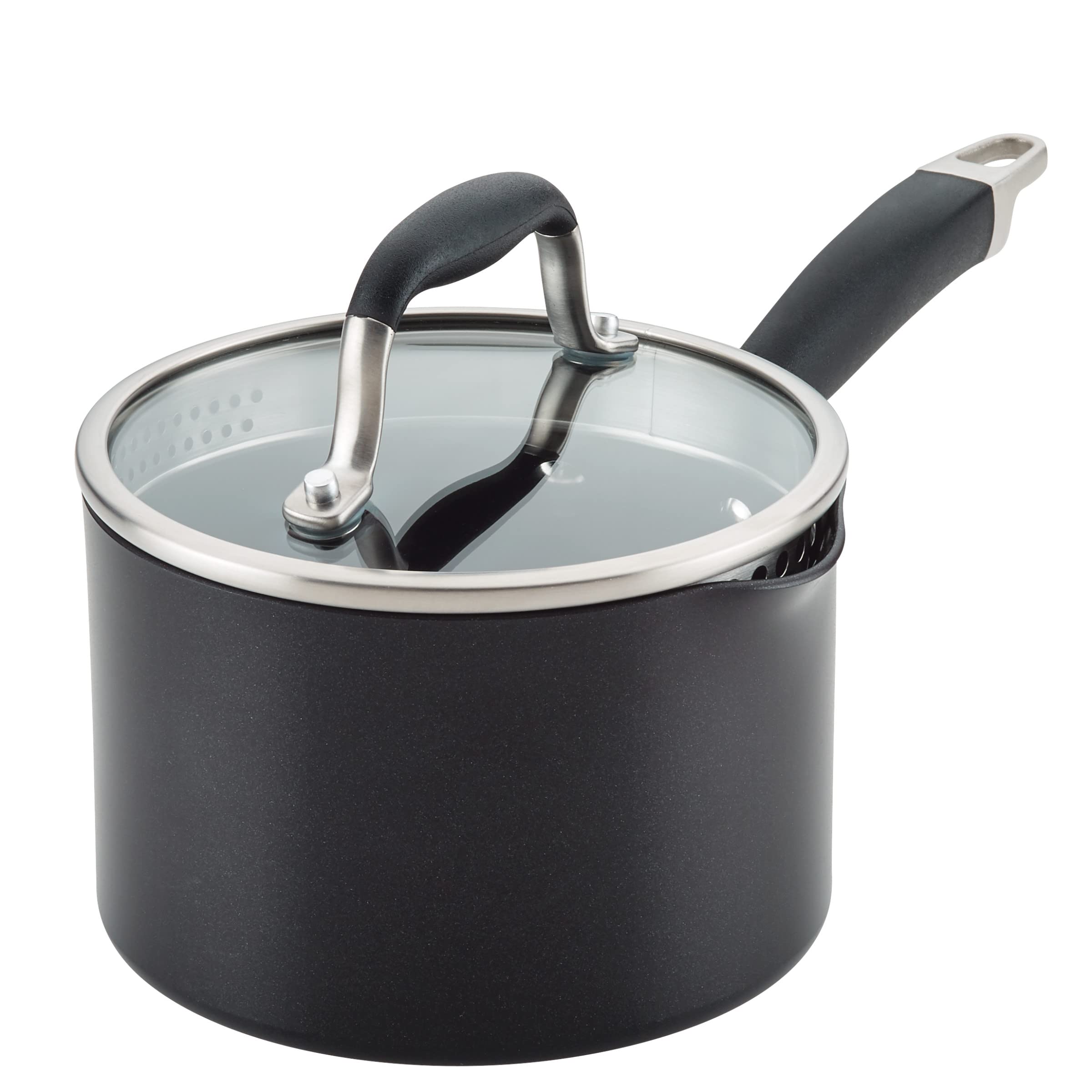 Anolon Advanced Home Hard Anodized Nonstick Sauce Pan/Saucepan with Straining and Lid, 2 Quart (2 Qt Straining Saucepan, Indigo)