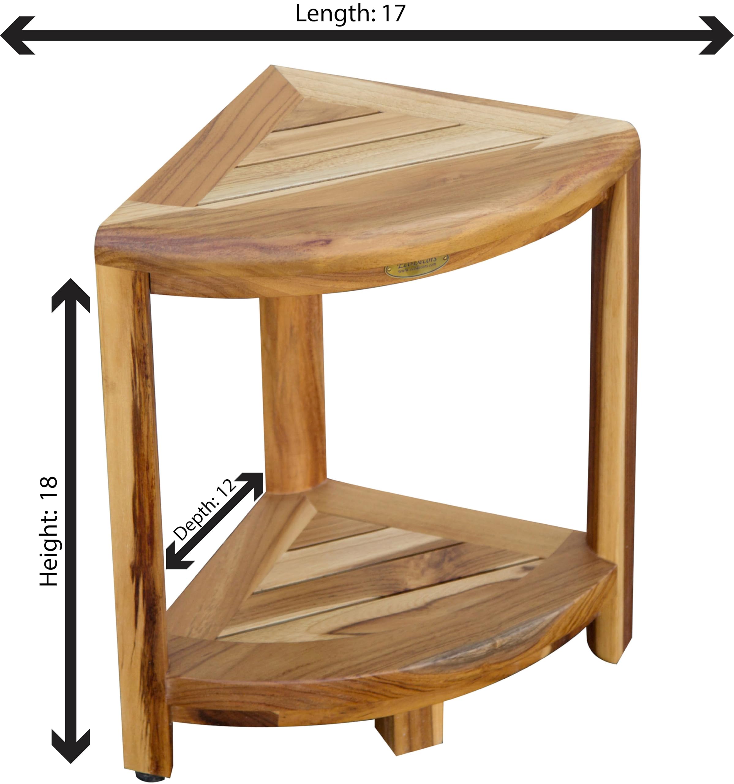 DecoTeak Teak Corner Shower Shelf – 2 Tier Waterproof Bathroom Storage Organizer Compact Wood Storage | Water-Resistant Design | Space Saver for Showers & Small Bathrooms | Shaving Foot Rest