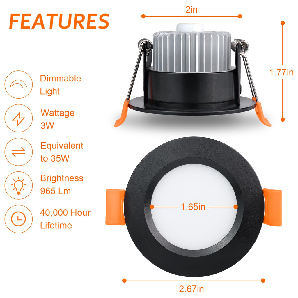inShareplus 2 Inch LED Recessed Lighting, Downlight Dimmable 3W (35W Equivalent), 5000K Daylight White, CRI80, Recessed Light Fixtures with LED Driver (1 Pack)