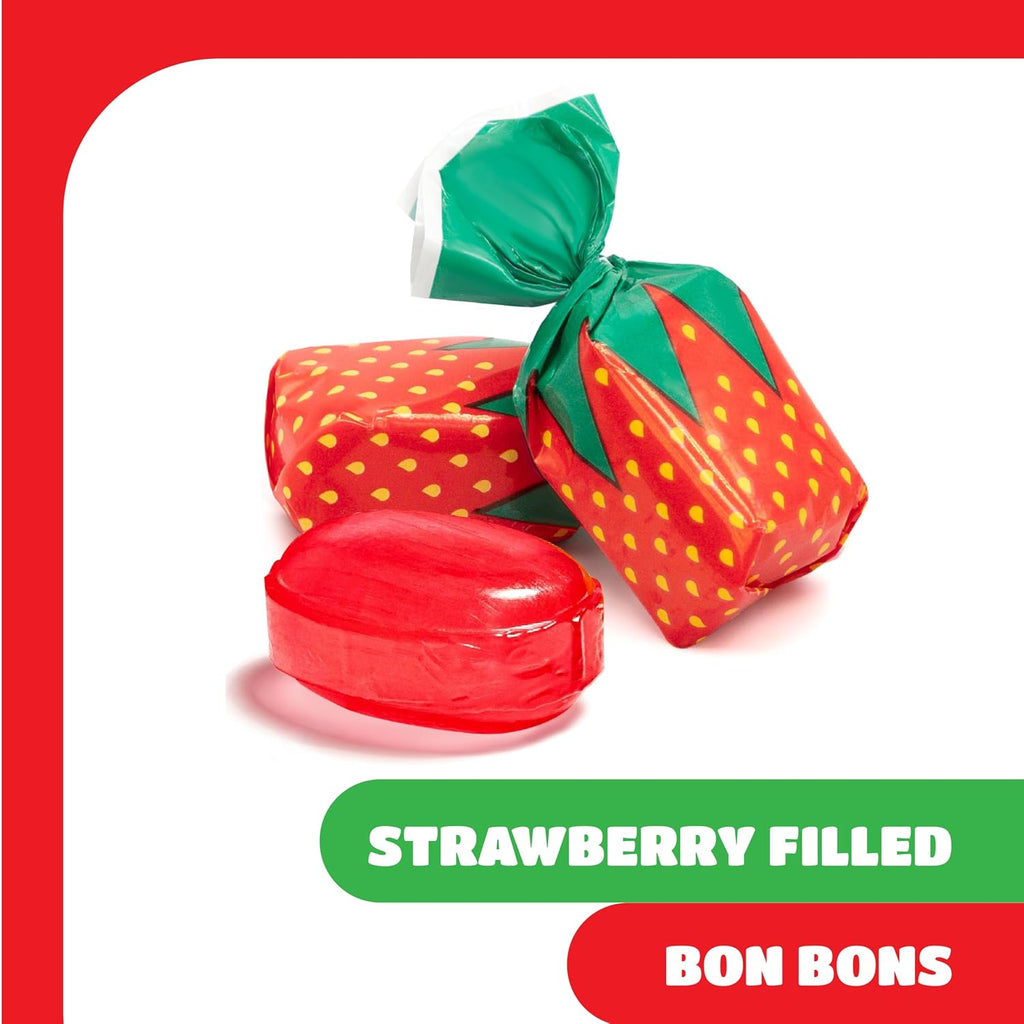 Arcor Strawberry Bon Bons Hard Candy - 2 Lb Pack | Filled Strawberry Candy, Nostalgic Candy, Individually Wrapped