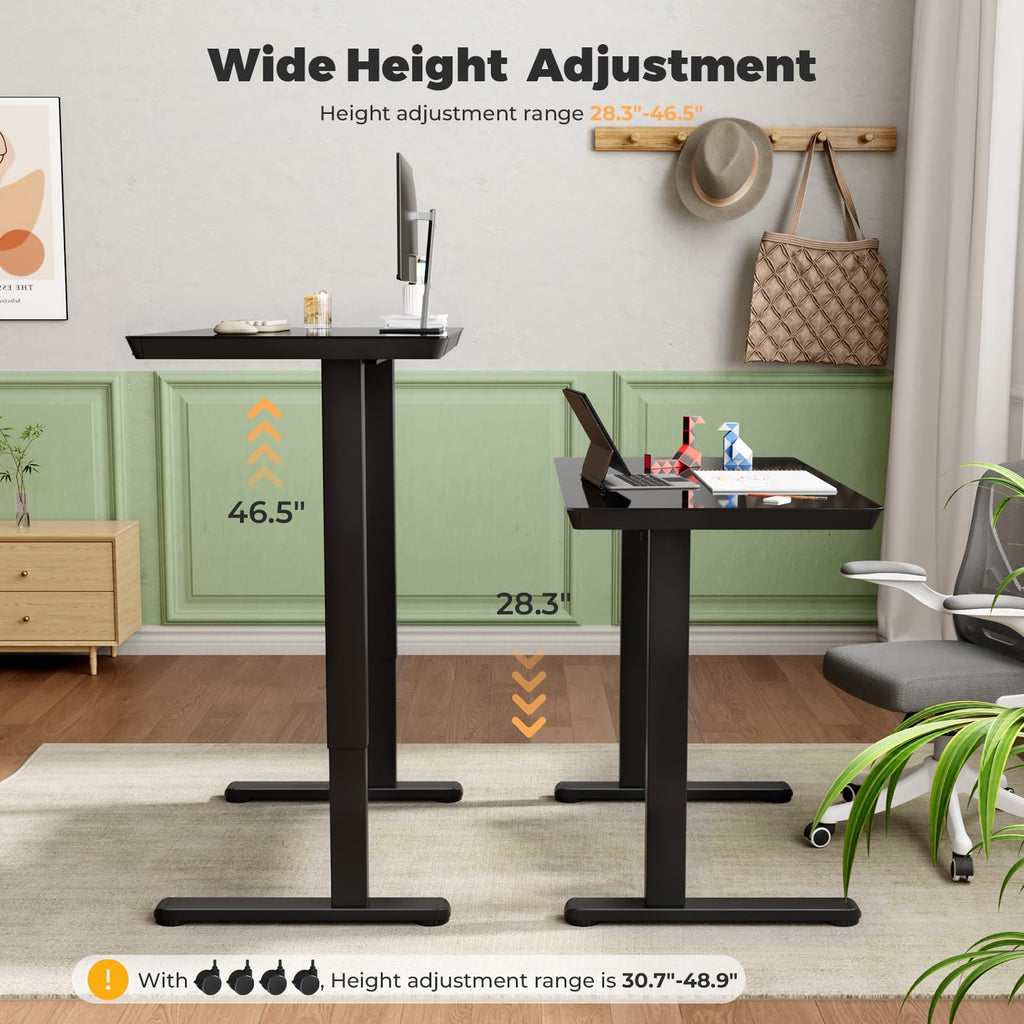 Glass Electric Standing Desk with Drawer, 35" x 20" Whole Piece Tabletop Samll Sit Stand Table, Height Adjustable Workstation with Storage & USB Ports, Quick Install Home Office Desk
