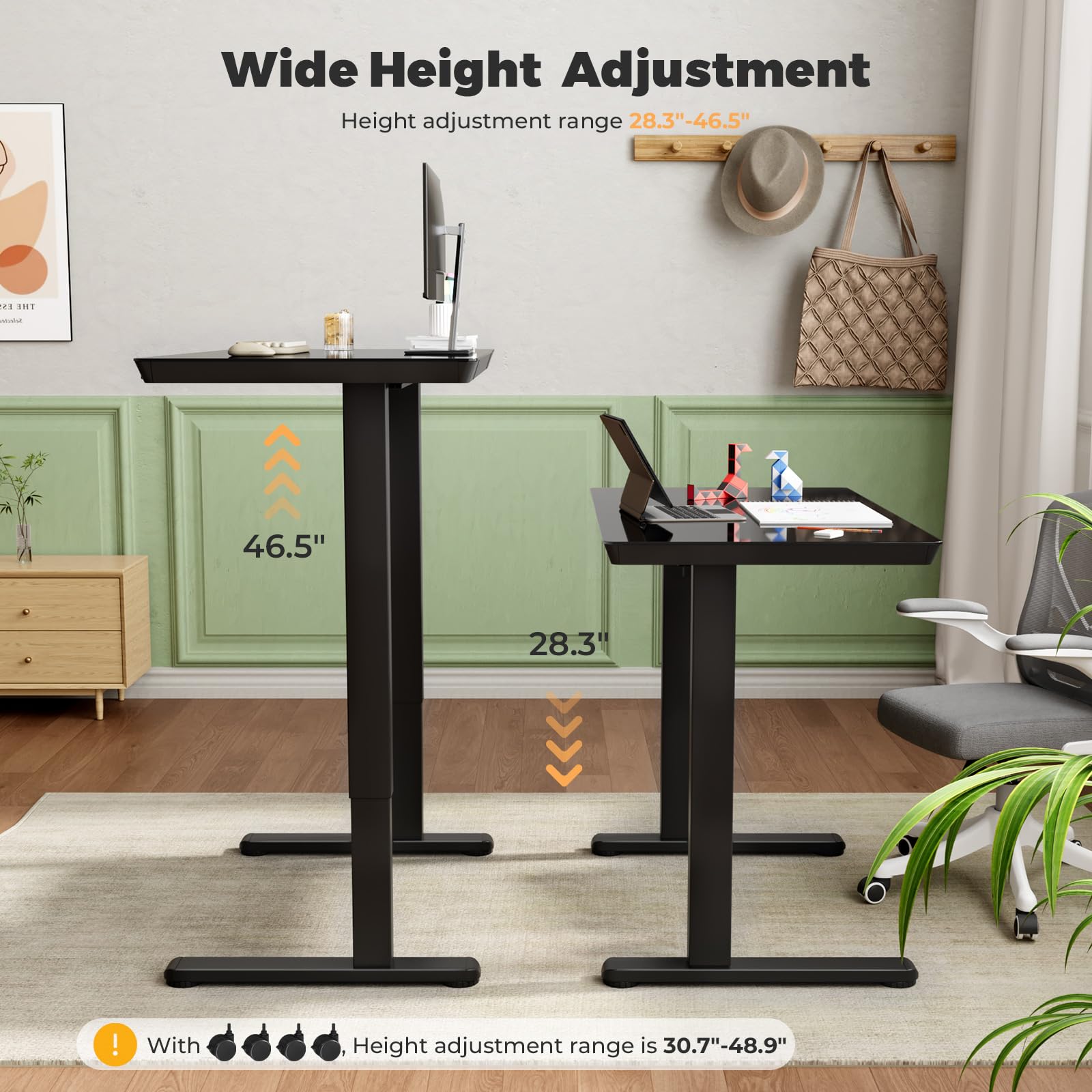 Glass Electric Standing Desk with Drawer, 35" x 20" Whole Piece Tabletop Samll Sit Stand Table, Height Adjustable Workstation with Storage & USB Ports, Quick Install Home Office Desk