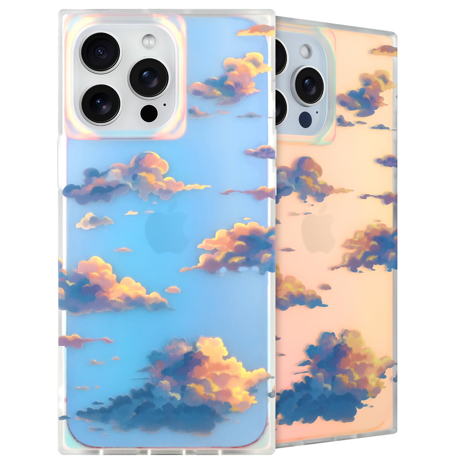 Cute Case for iPhone 13 Pro Case for Women Girls with Iridescent Cloud Pattern Design, Aesthetic Trendy Girly Matte Glitter Sparkly Rainbow Rectangle Protective Phone Cover, Sun Set Sky