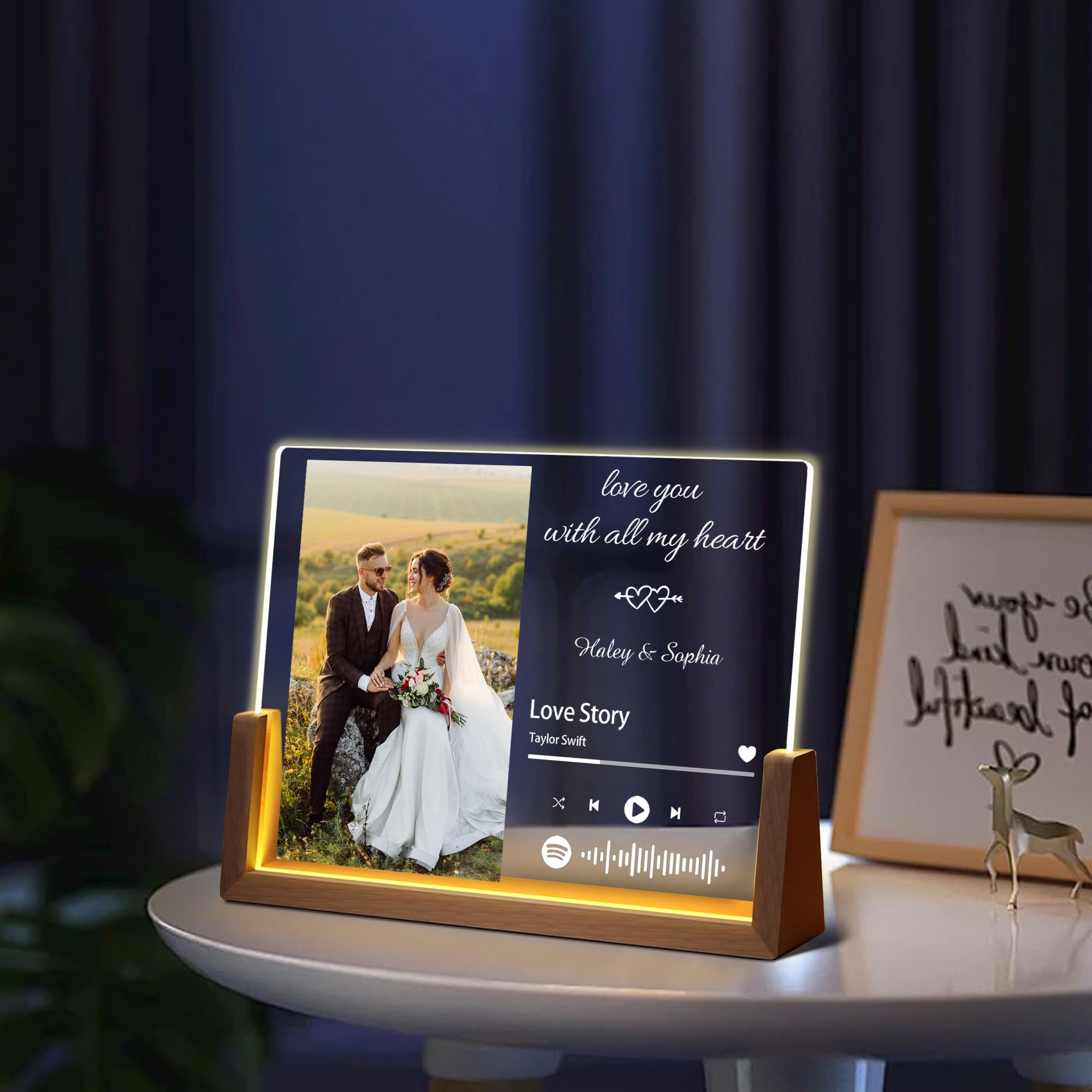 Personalized Fathers Day Birthday Gifts For Daddy Dad From Daughter Son Wife, Custom Acrylic Plaque Light Up Picture Frame, Customized Dad Gifts For Husband Men Papa Fathers Day Christmas