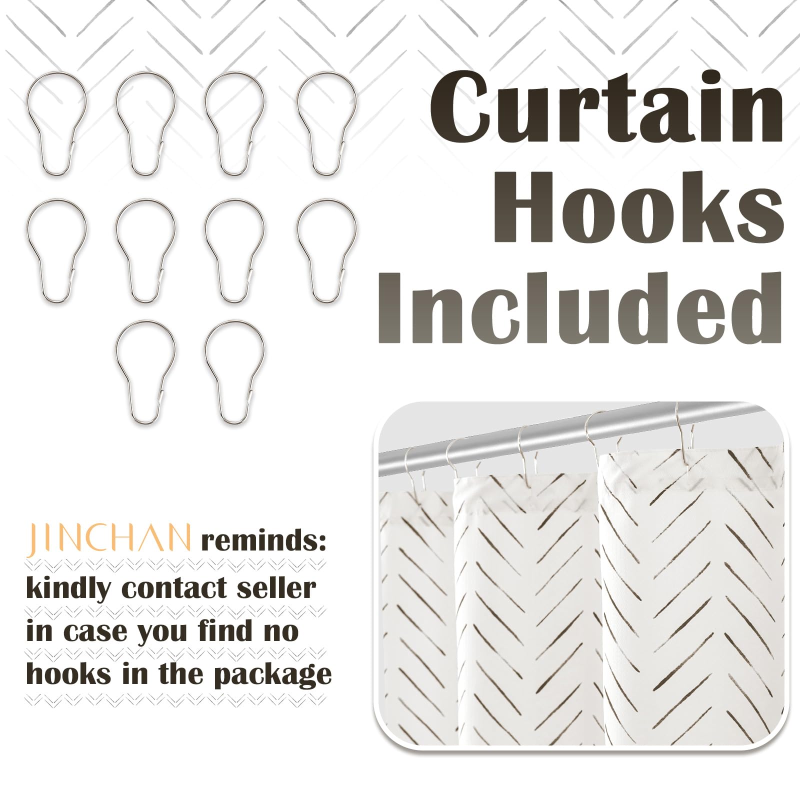 jinchan Small Stall Black and White Shower Curtain 36x72 Inches Inky Herringbone Chevron Zig Zag Waterproof Fabric Modern Farmhouse Shower Curtains for Bathroom with 7 Hooks