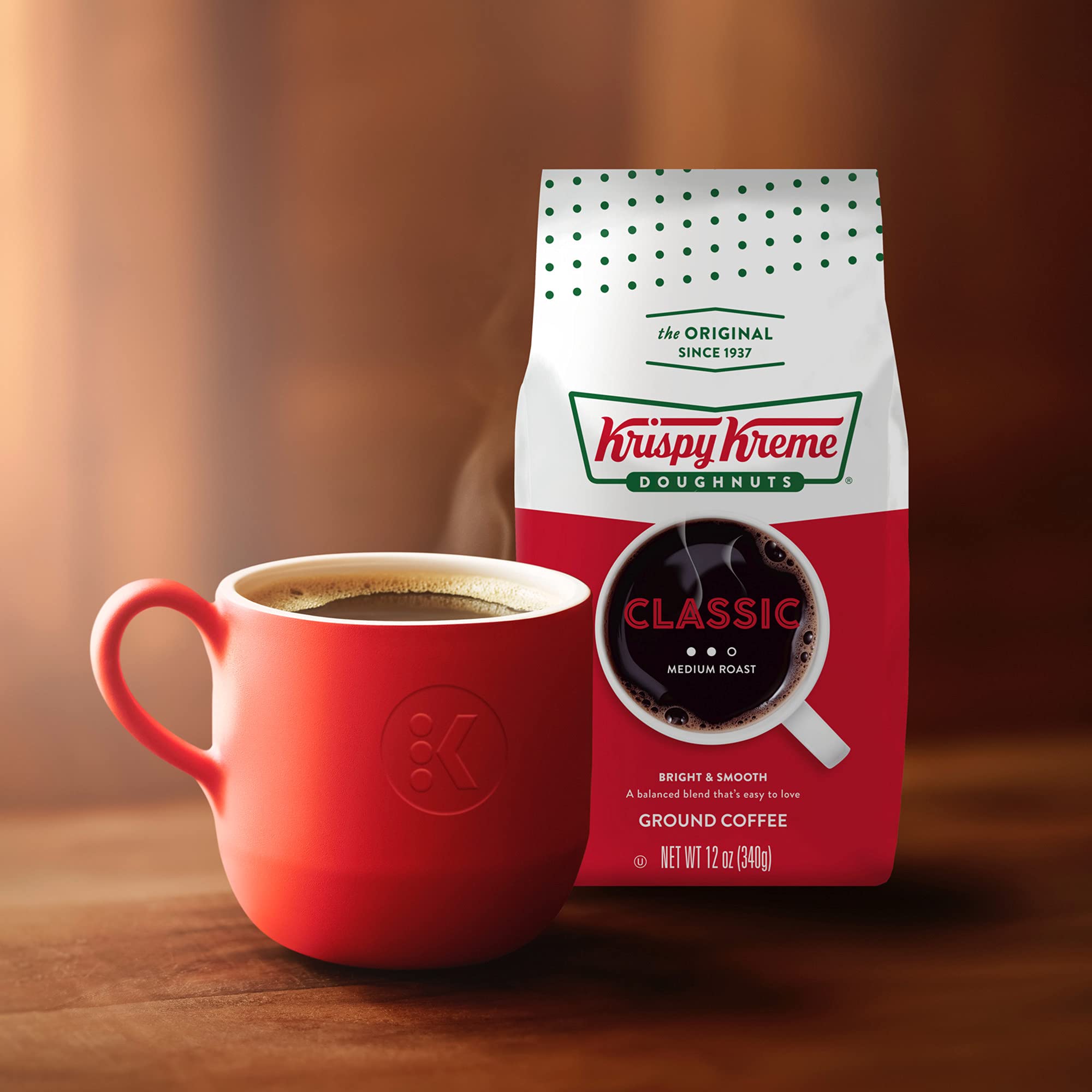 Krispy Kreme Doughnuts, Classic, Ground Coffee, Medium Roast, Bagged 12oz